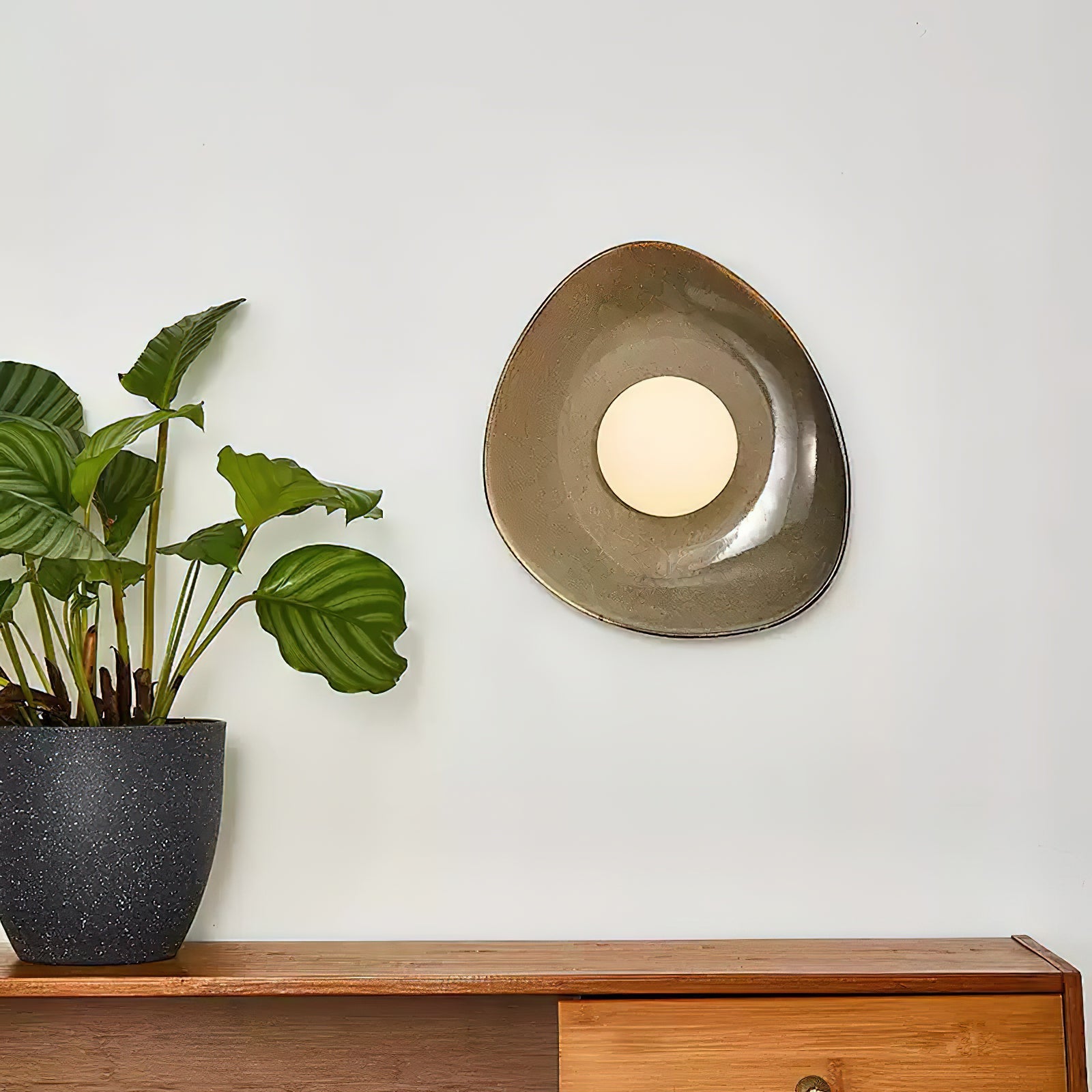 Ceramic Glass Sconce 12-Inch Sculptural Indoor Lighting Taupe White for Hallways Living Rooms Bedrooms Entryways Modern Wall Mount | Thomler