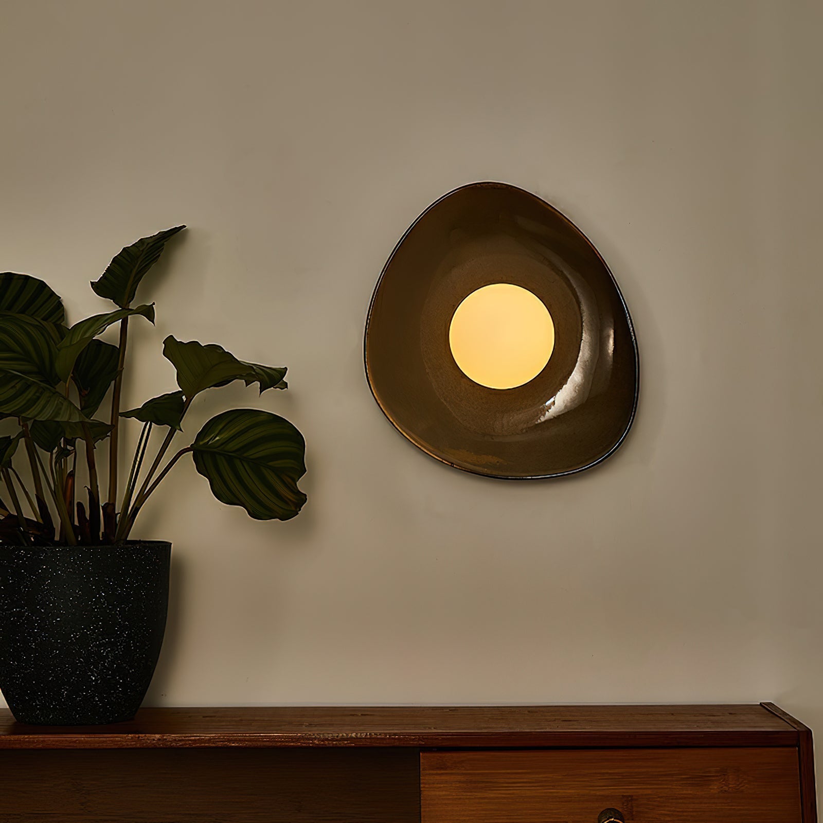 Ceramic Glass Sconce 12-Inch Sculptural Indoor Lighting Taupe White for Hallways Living Rooms Bedrooms Entryways Modern Wall Mount | Thomler