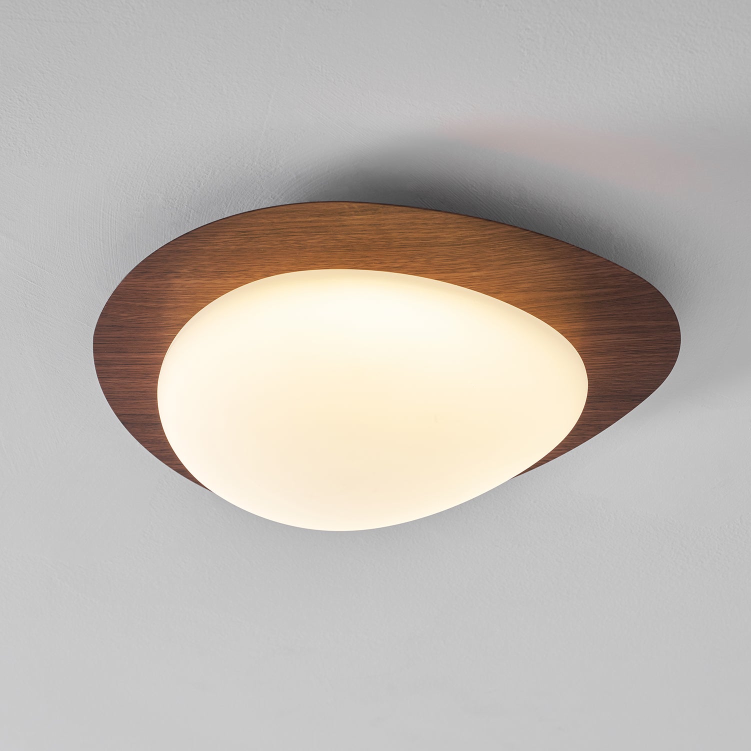 Pebble Ceiling Light 11.8 in 12W Walnut Grain Indoor Flush Mount LED | Modern Bedroom Living Room Dining Room Ceiling Fixture | Thomler