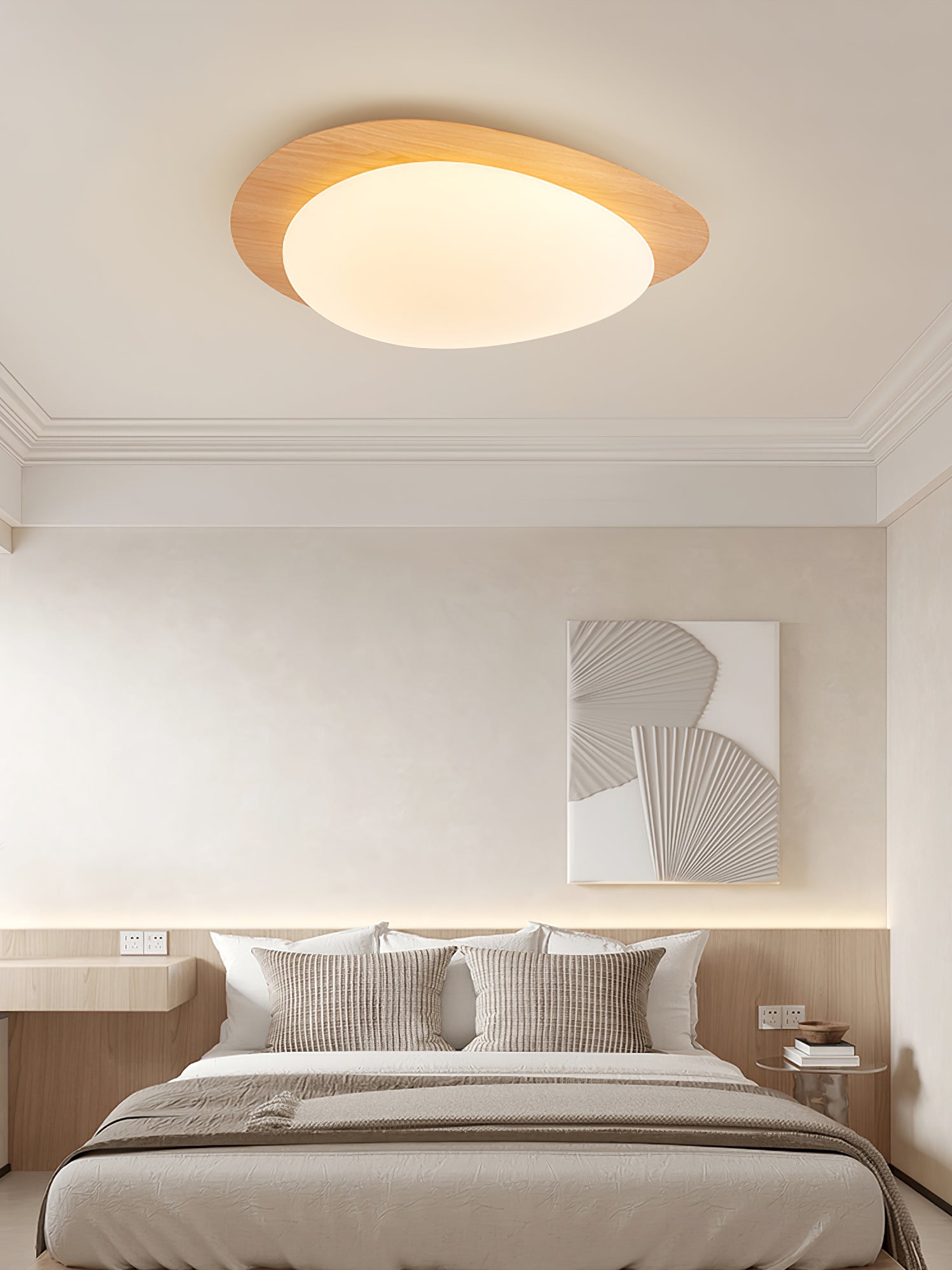 Pebble Ceiling Light 11.8 in 12W Walnut Grain Indoor Flush Mount LED | Modern Bedroom Living Room Dining Room Ceiling Fixture | Thomler