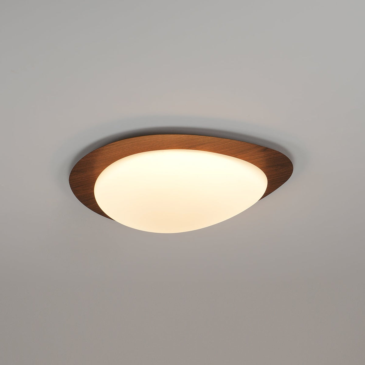 Organic Stone-Shaped Flush Mount LED Ceiling Fixture with Woodgrain Acrylic Diffuser for Living Room & Dining | Thomler