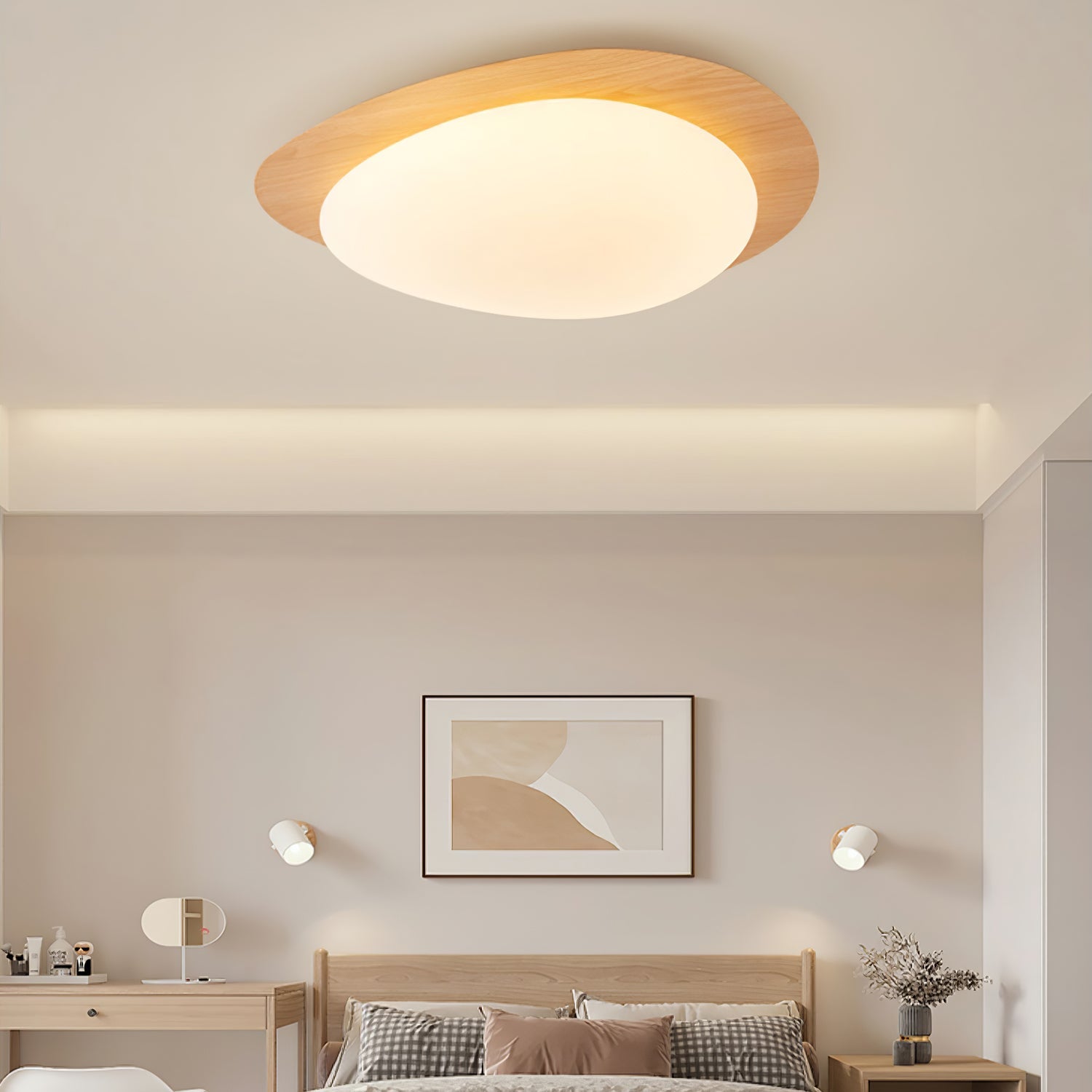 Pebble Ceiling Light 11.8 in 12W Walnut Grain Indoor Flush Mount LED | Modern Bedroom Living Room Dining Room Ceiling Fixture | Thomler
