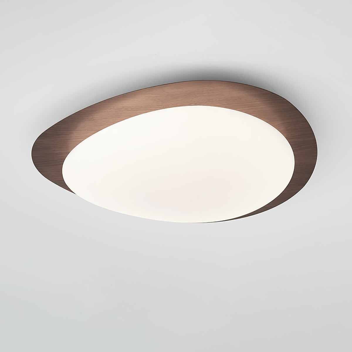 Organic Stone-Shaped Flush Mount LED Ceiling Fixture with Woodgrain Acrylic Diffuser for Living Room & Dining | Thomler