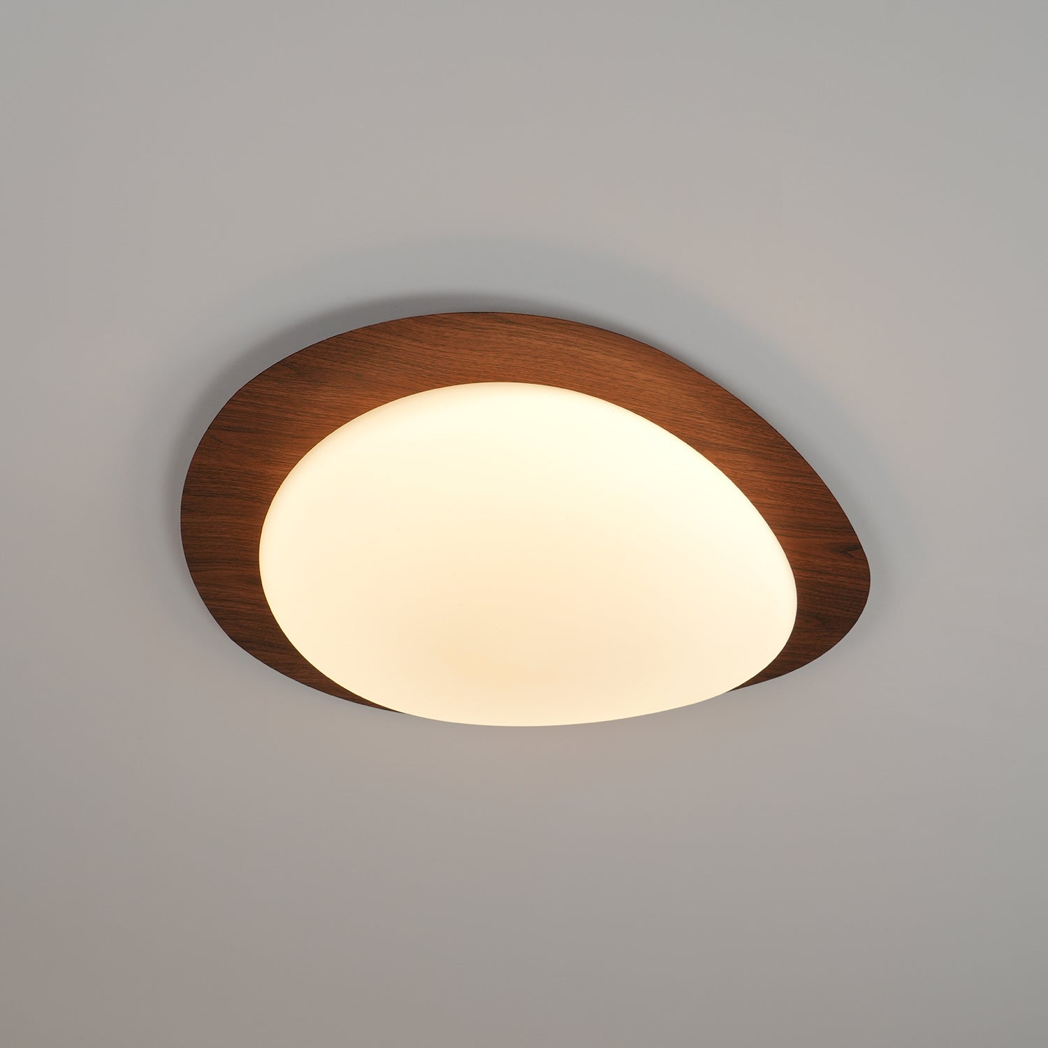 Pebble Ceiling Light 11.8 in 12W Walnut Grain Indoor Flush Mount LED | Modern Bedroom Living Room Dining Room Ceiling Fixture | Thomler