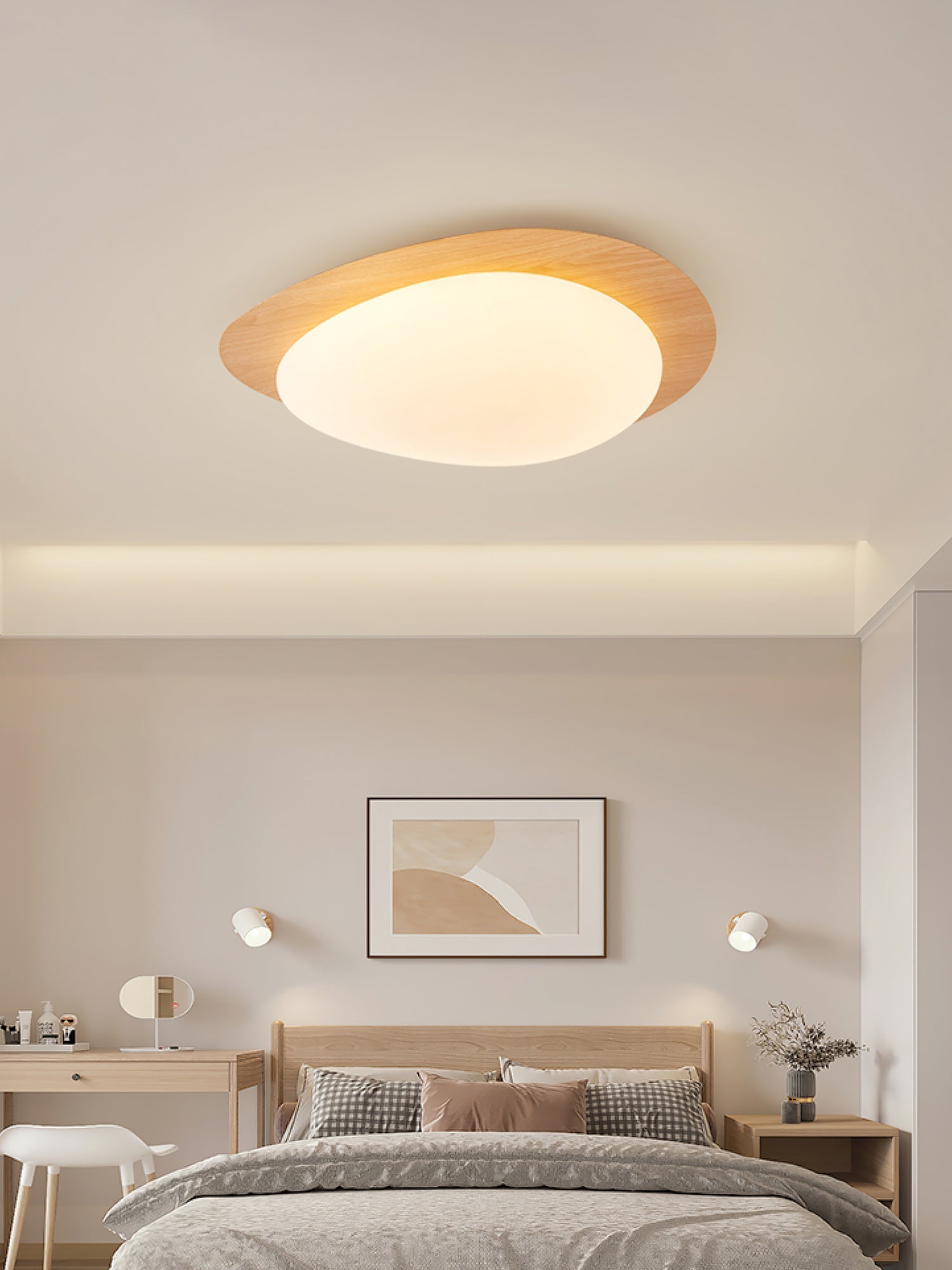 Pebble Ceiling Light 11.8 in 12W Walnut Grain Indoor Flush Mount LED | Modern Bedroom Living Room Dining Room Ceiling Fixture | Thomler