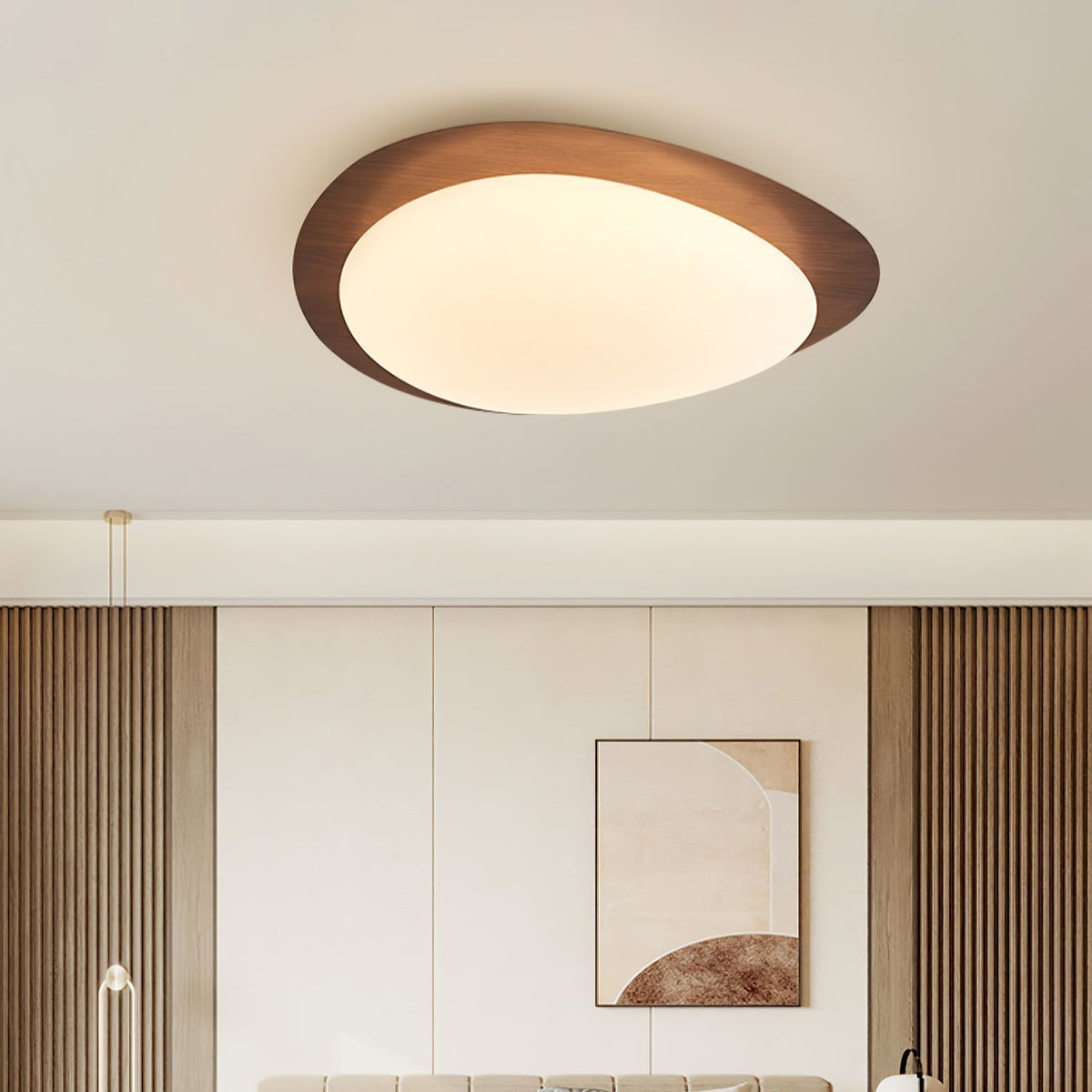 Organic Stone-Shaped LED Flush Mount Ceiling Fixture – Walnut Finish for Living Room & Dining Room | Thomler