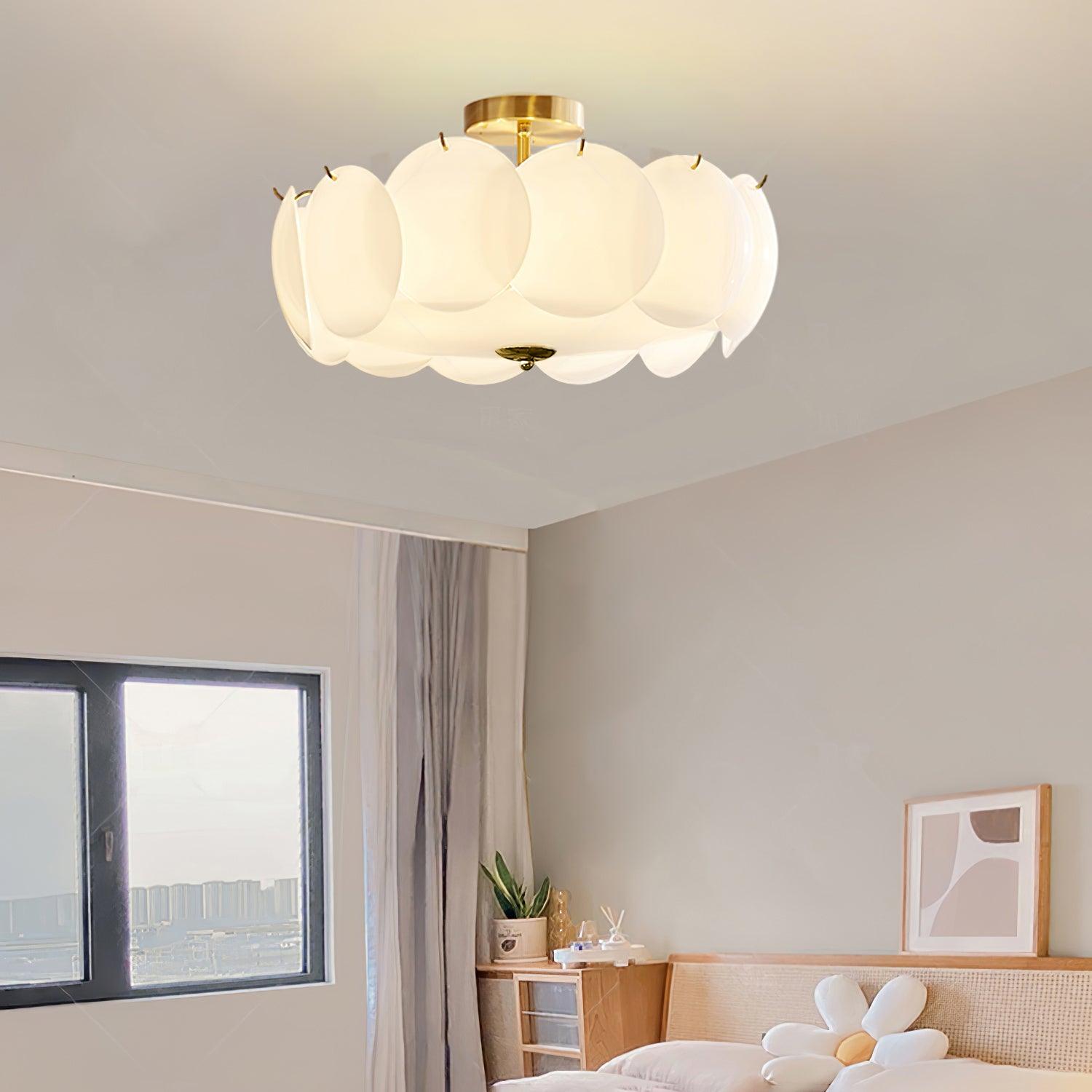 Ceiling Light Glass Disc Chandelier 60.0 cm Copper Dining Room Living Room Flush Mount Fixture | Thomler