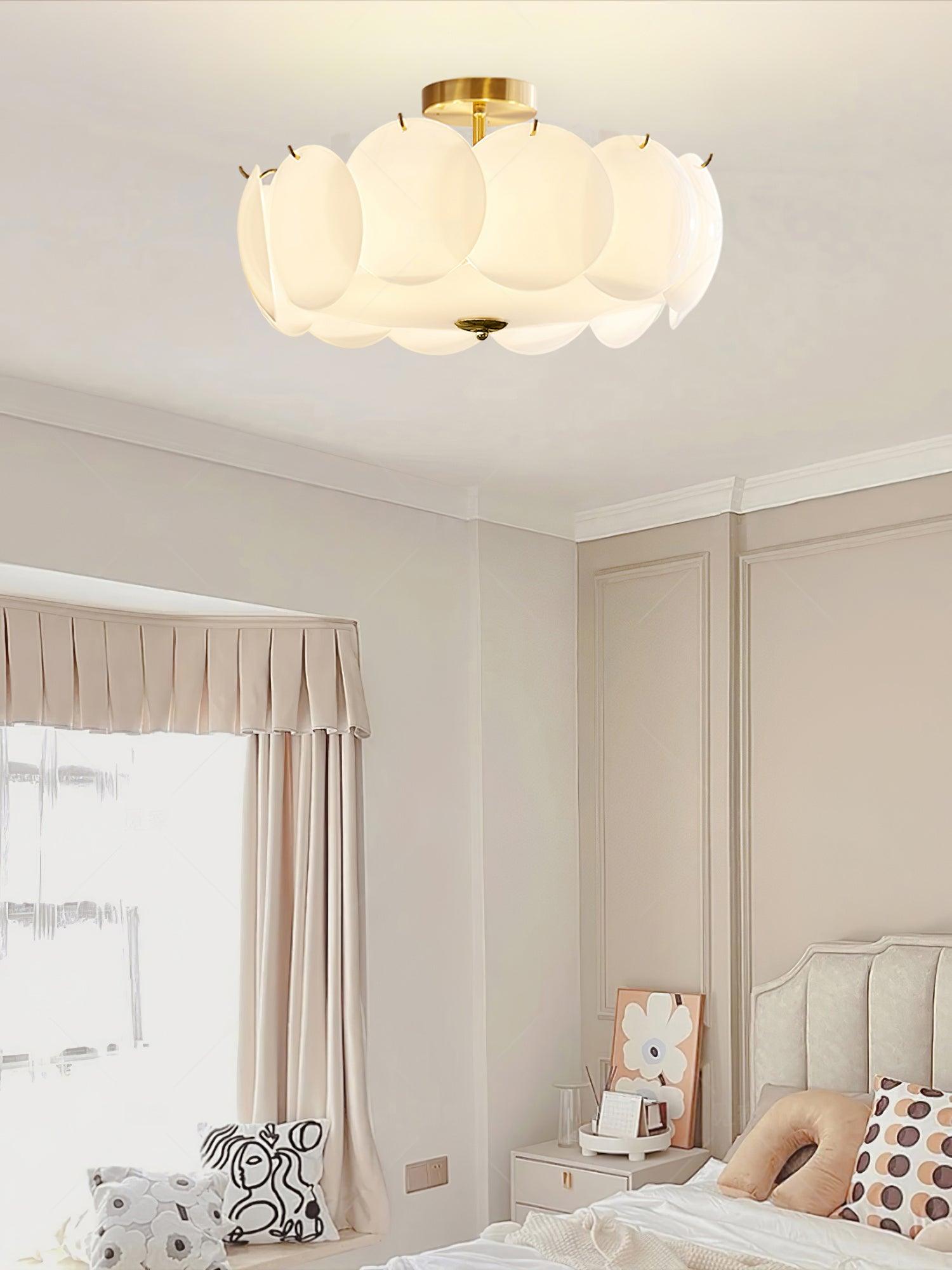 Ceiling Light Glass Disc Chandelier 60.0 cm Copper Dining Room Living Room Flush Mount Fixture | Thomler