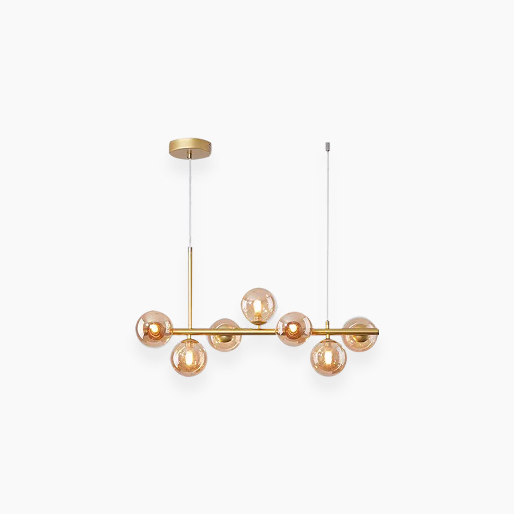 Chandelier Glass Globe 25.6 in 7-Light Gold Modern Living Room Dining Kitchen Pendant Light | Thomler