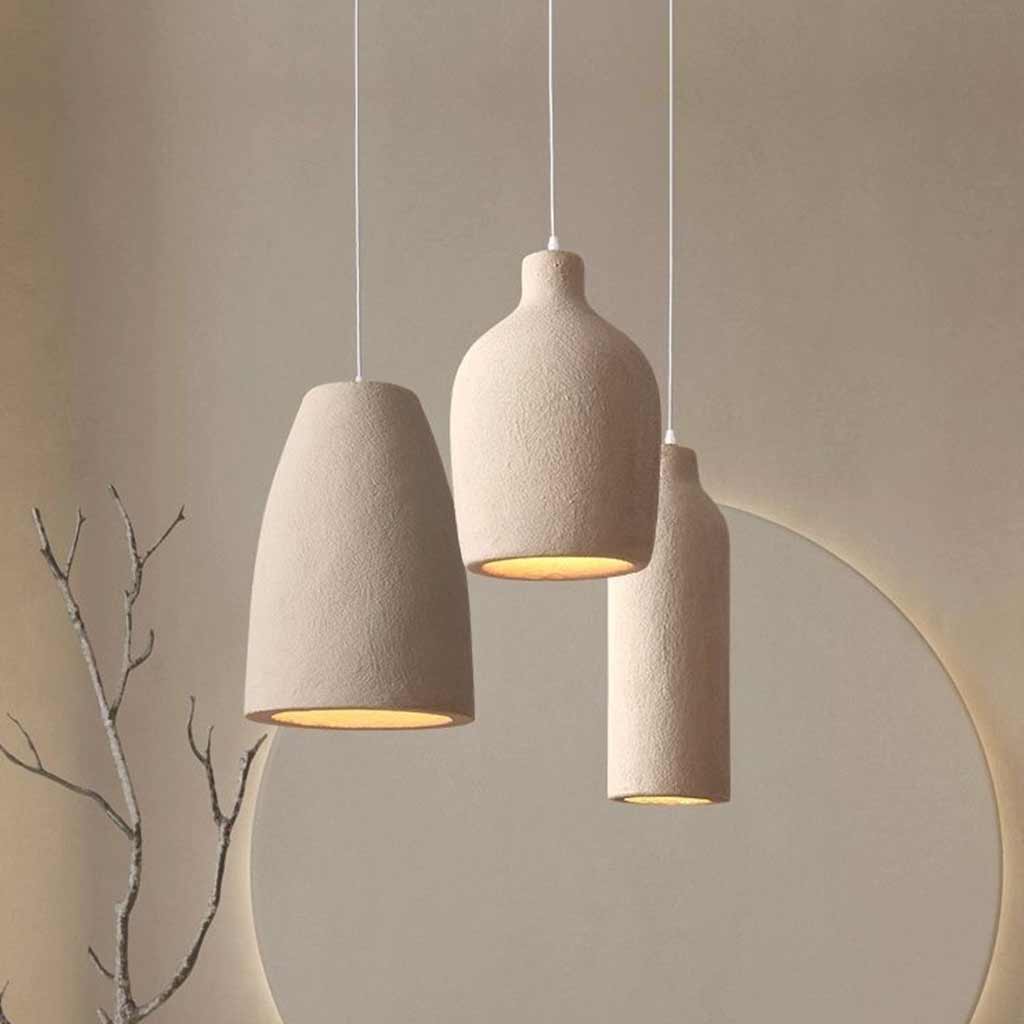 Pendant Light Polystyrene 13.8 in Adjustable Beige Living Room Dining Kitchen Island Hanging Lamp | Thomler