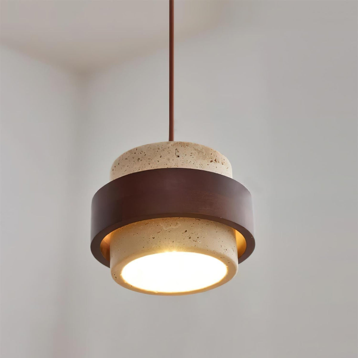 Natural Stone Ceiling Fixture with Adjustable Cord & Walnut Accents for Dining Room Kitchen Island Bar | Thomler
