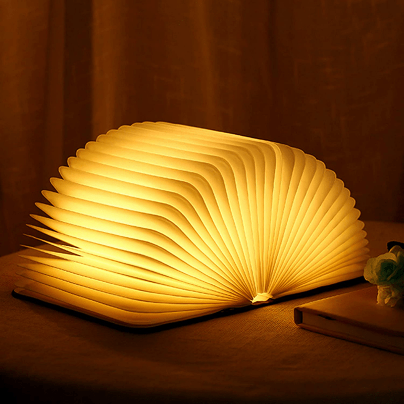 Rechargeable LED Book Light – Wooden Folding Accent Lamp for Reading Nook, Bedroom Nightstand & Home Decor | Thomler