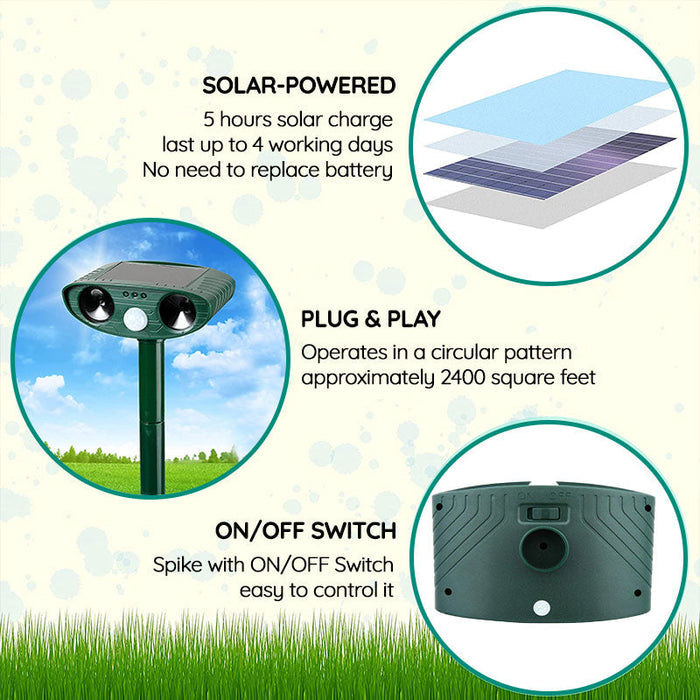 Motion-Activated Animal Deterrent Device with Solar Power for Yards and Gardens | Outdoor Pest Control | Ultrasonic Wildlife Repellent | Wea | Thomler