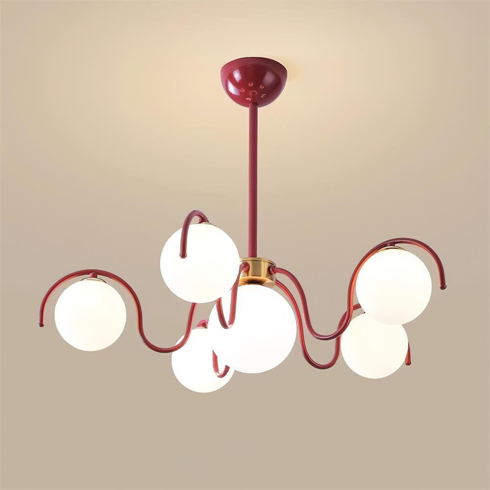 Chandelier Metal Glass 29.5 in Multi Head Red Dining Room Ceiling Fixture Modern Branch Lighting Kitchen Island Hanging Light | Thomler