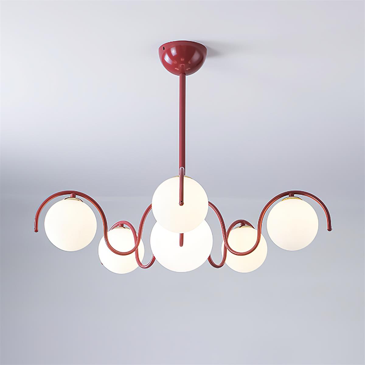 Chandelier Metal Glass 29.5 in Multi Head Red Dining Room Ceiling Fixture Modern Branch Lighting Kitchen Island Hanging Light | Thomler
