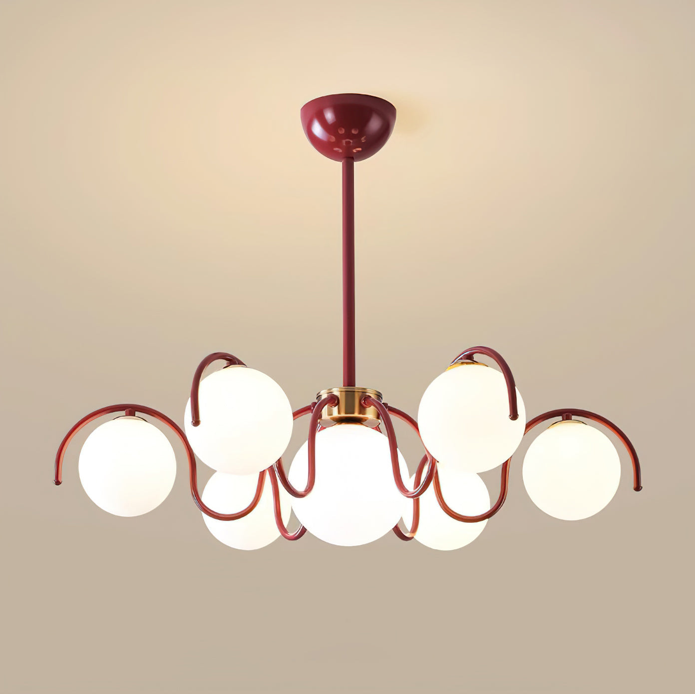Chandelier Metal Glass 29.5 in Multi Head Red Dining Room Ceiling Fixture Modern Branch Lighting Kitchen Island Hanging Light | Thomler
