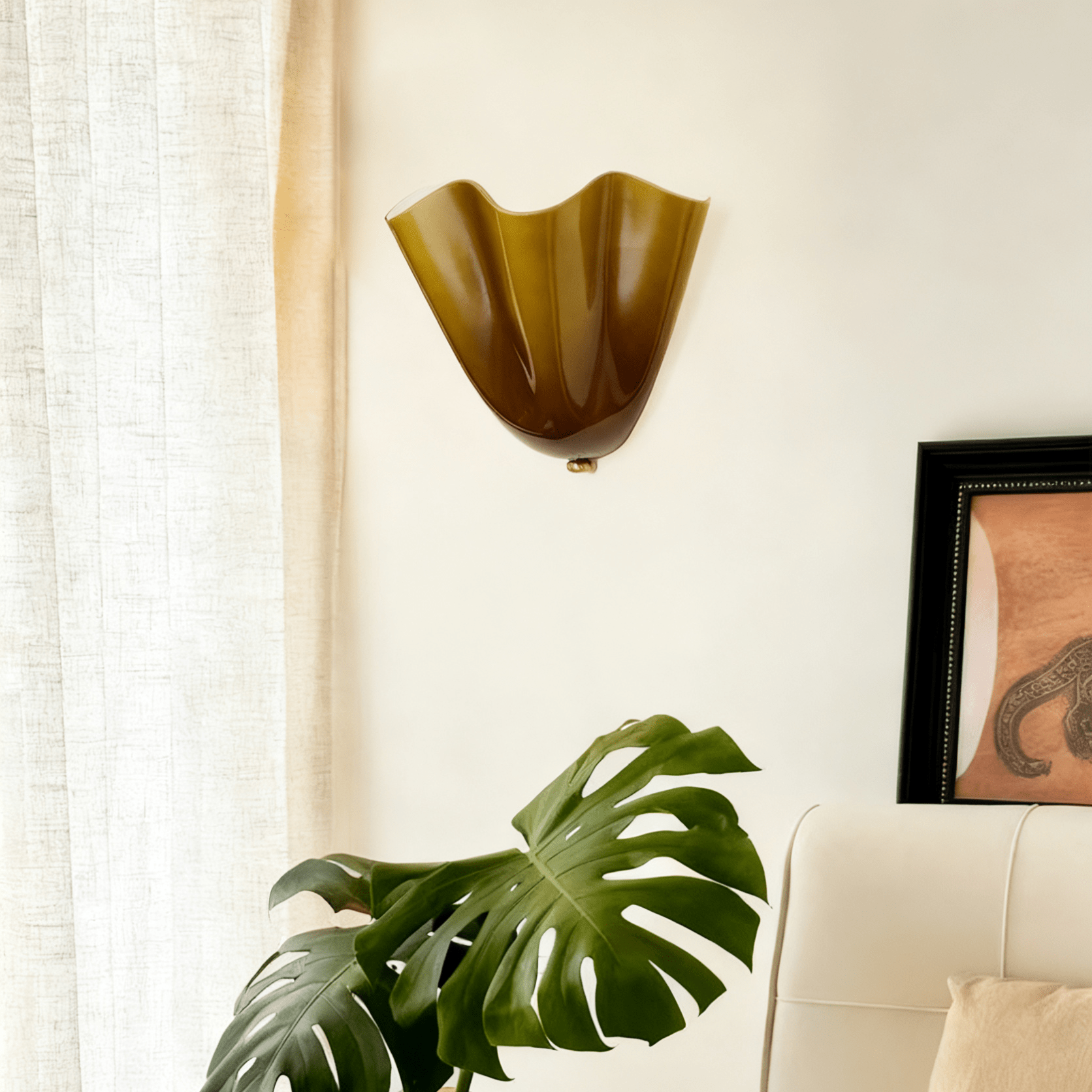 Wall Light 11 in x 10 in x 5.1 in Indoor Metal Glass LED Fixture Beige Green Brown Amber Home Hallway Bedroom Living Room Decorative Lighting | Thomler