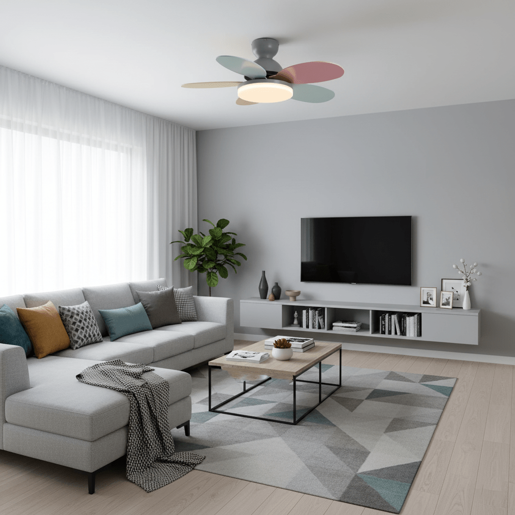 Ceiling Fan Light 35.4 in Wood Blades Grey Indoor Living Room Modern LED Lighting | Thomler