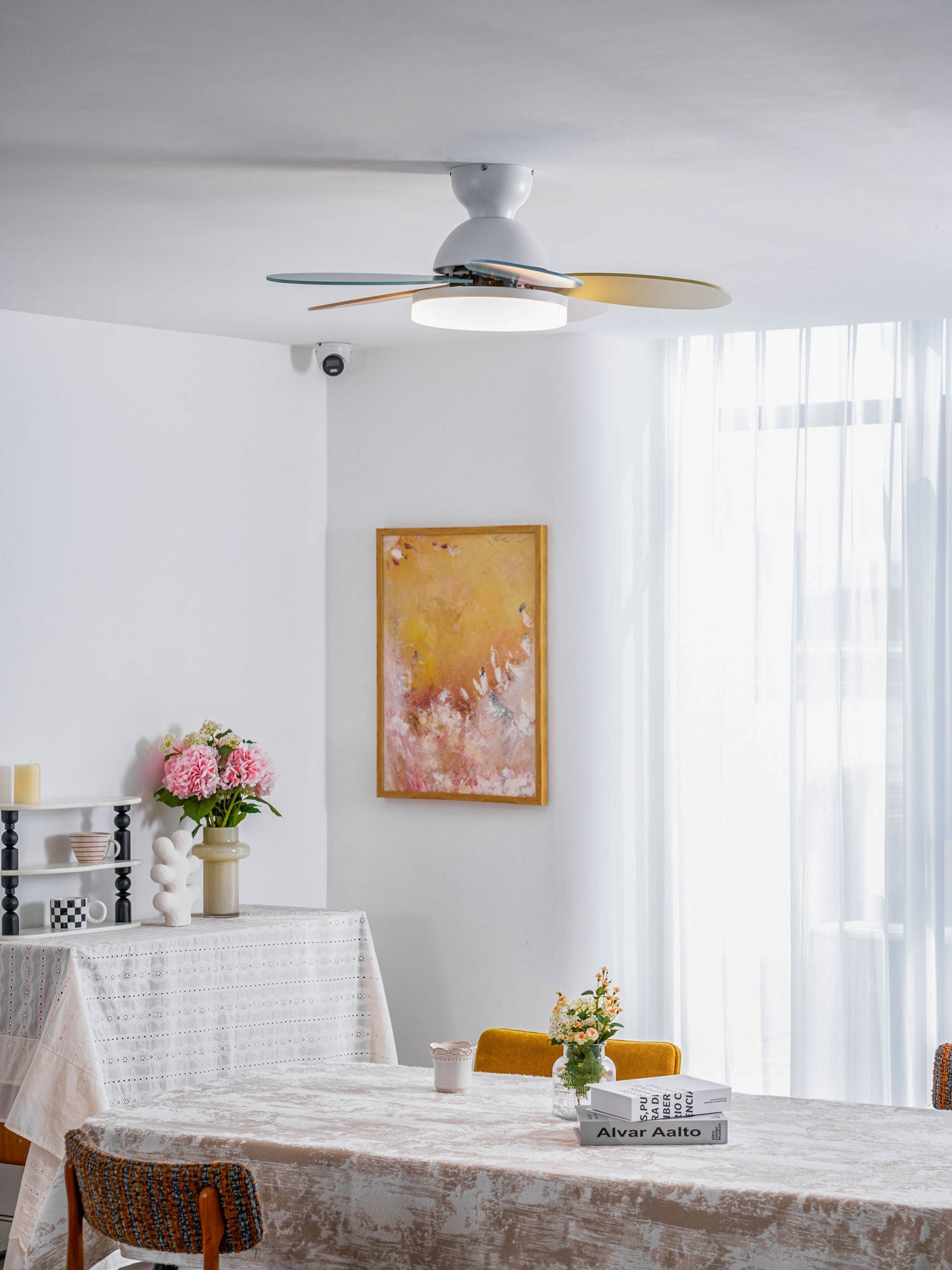 Ceiling Fan Light 35.4 in Wood Blades Grey Indoor Living Room Modern LED Lighting | Thomler