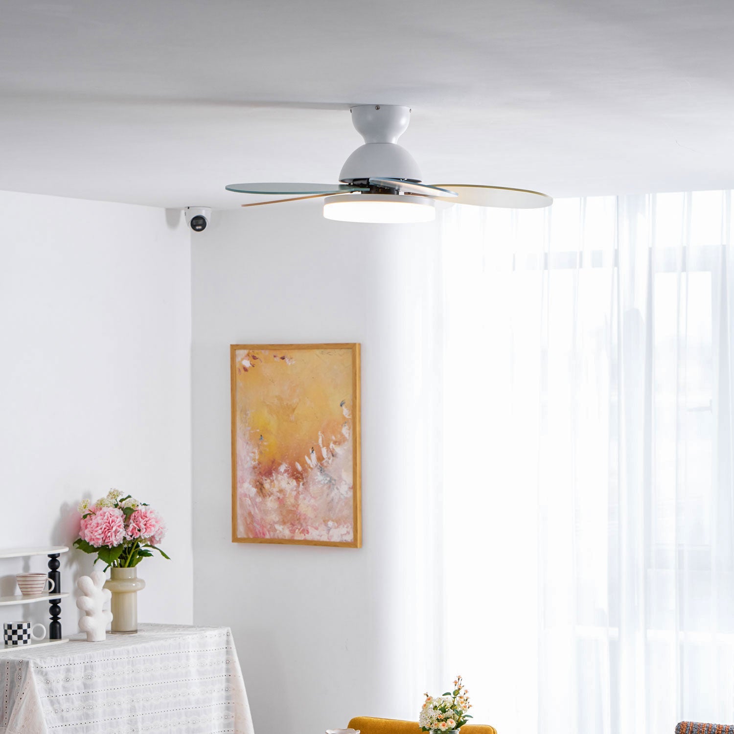 Ceiling Fan Light 35.4 in Wood Blades Grey Indoor Living Room Modern LED Lighting | Thomler
