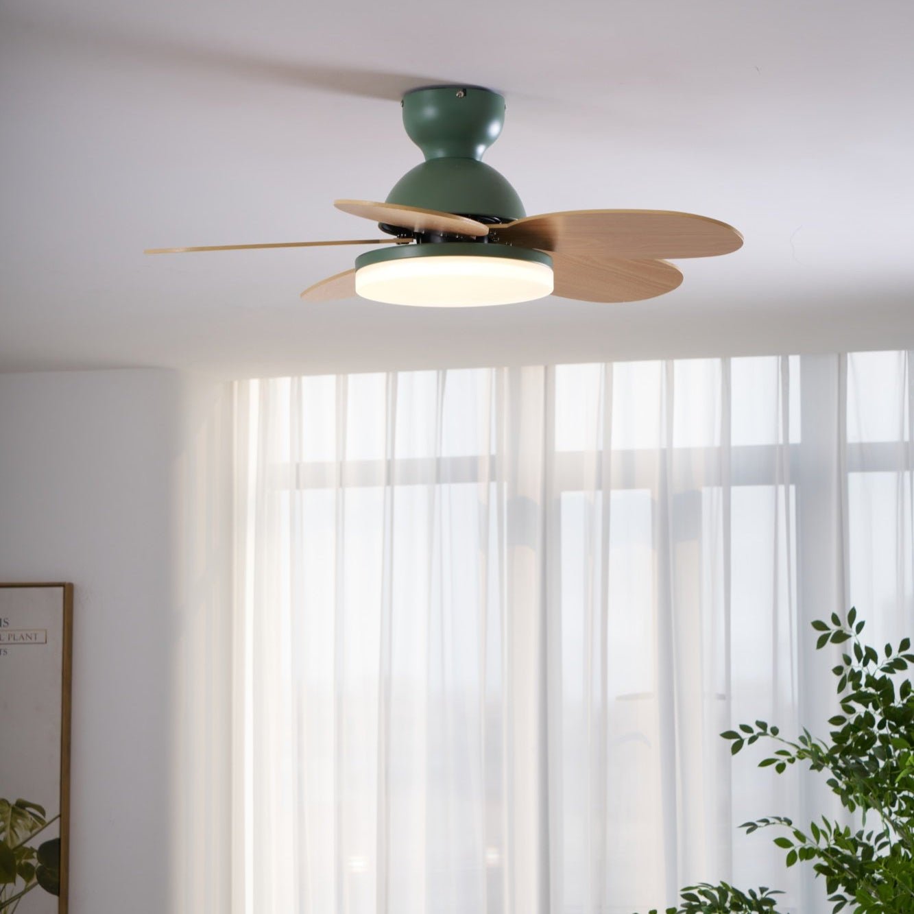 Ceiling Fan Light 35.4 in Wood Blades Grey Indoor Living Room Modern LED Lighting | Thomler