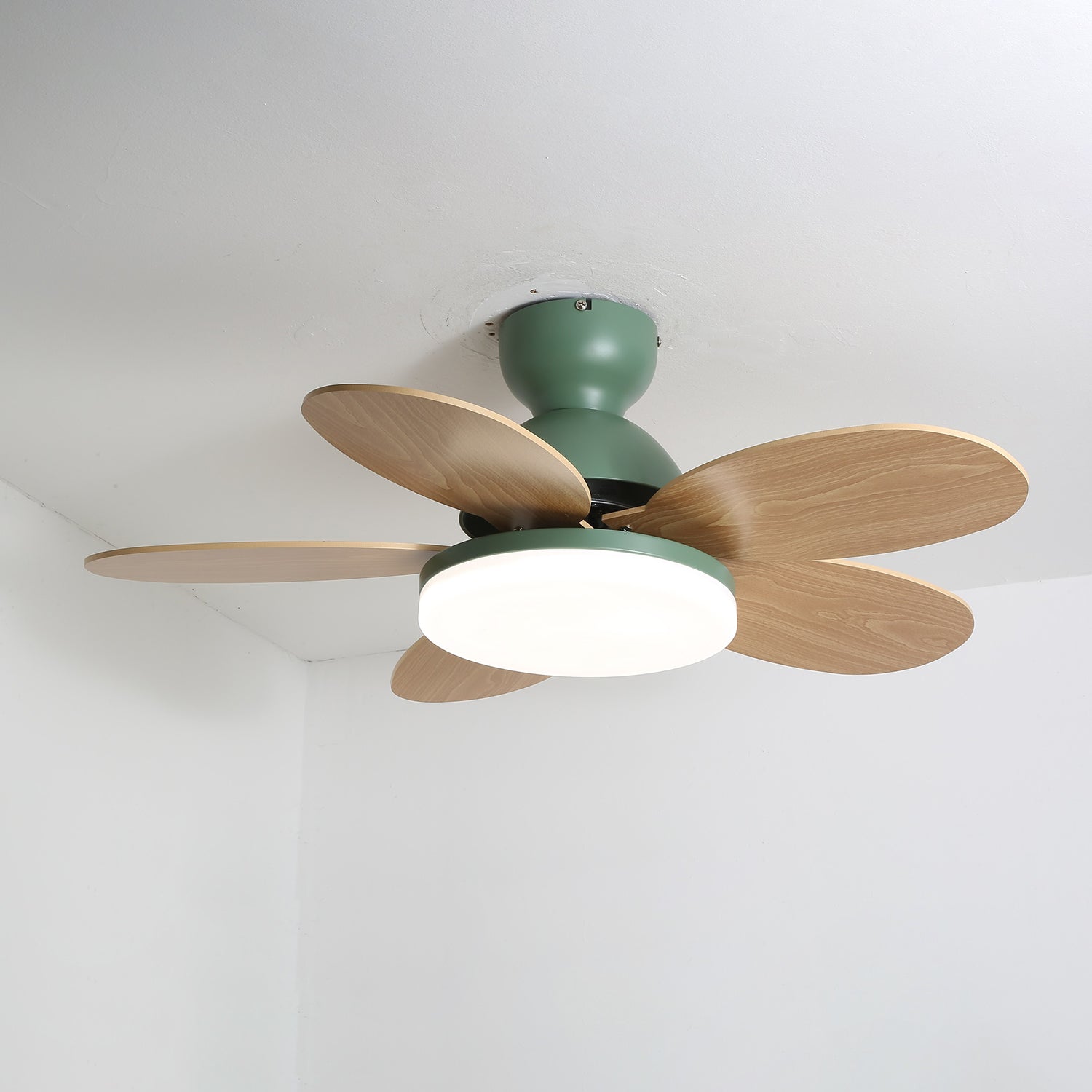 Ceiling Fan Light 35.4 in Wood Blades Grey Indoor Living Room Modern LED Lighting | Thomler