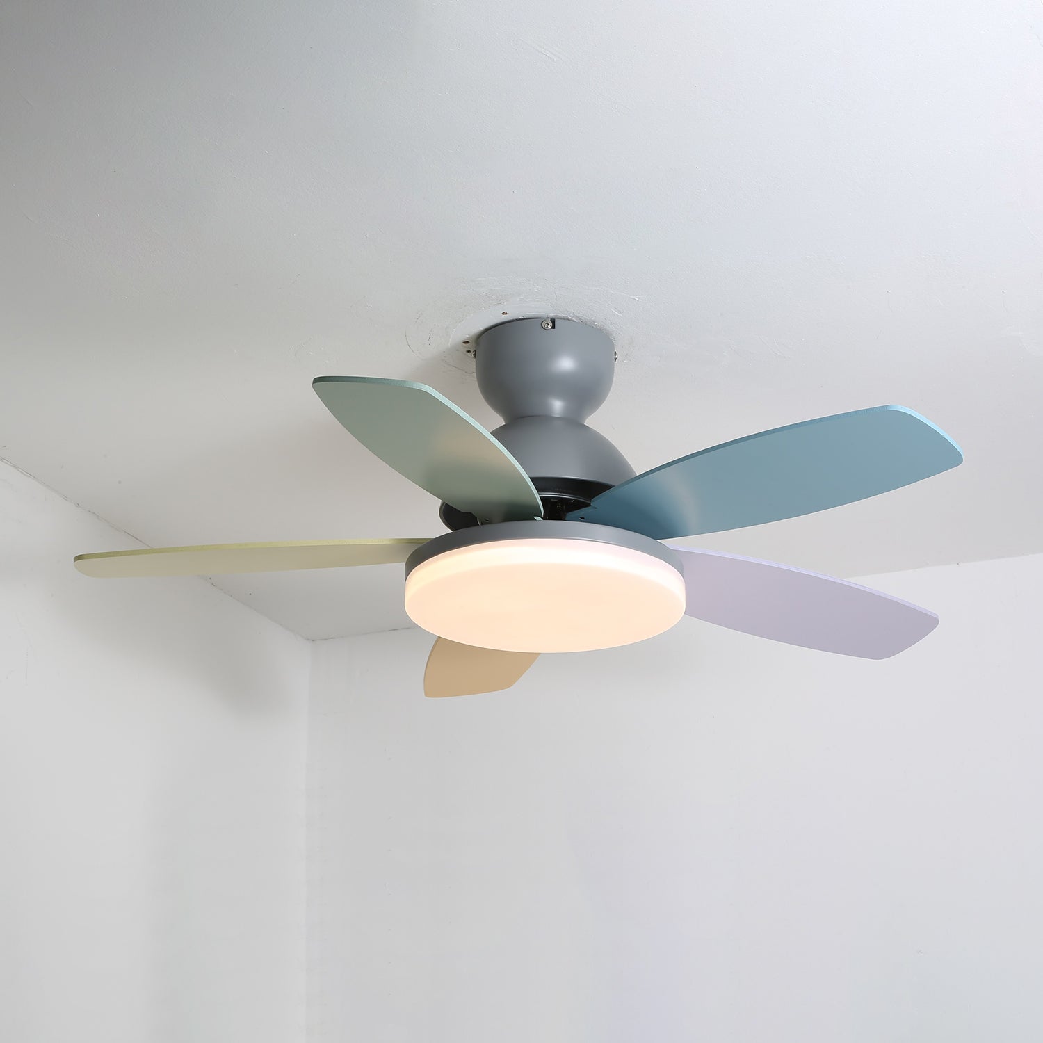 Ceiling Fan Light 35.4 in Wood Blades Grey Indoor Living Room Modern LED Lighting | Thomler