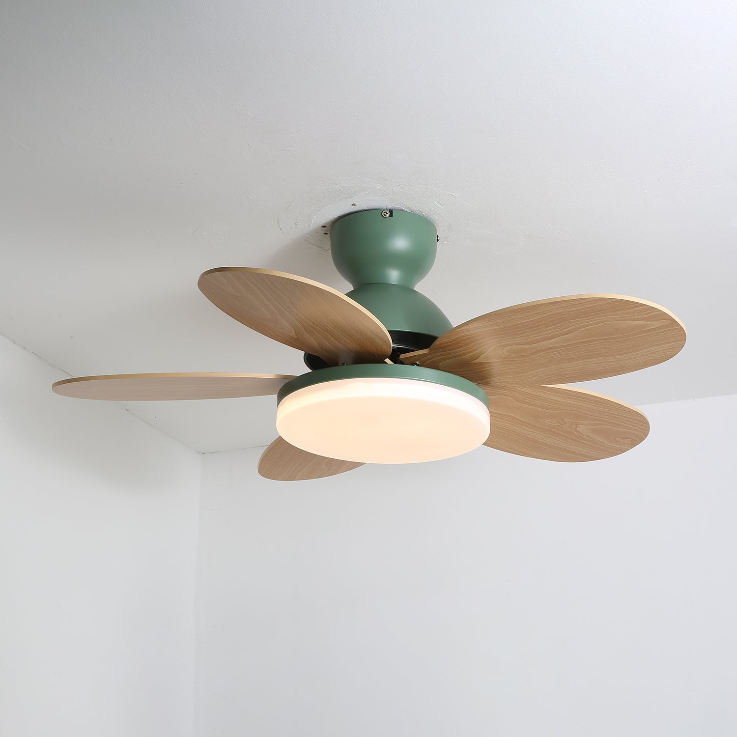 Ceiling Fan Light 35.4 in Wood Blades Grey Indoor Living Room Modern LED Lighting | Thomler