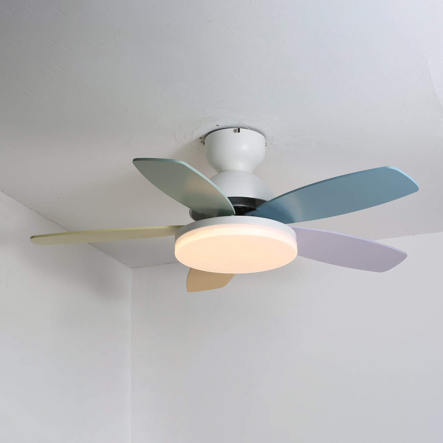 Ceiling Fan Light 35.4 in Wood Blades Grey Indoor Living Room Modern LED Lighting | Thomler