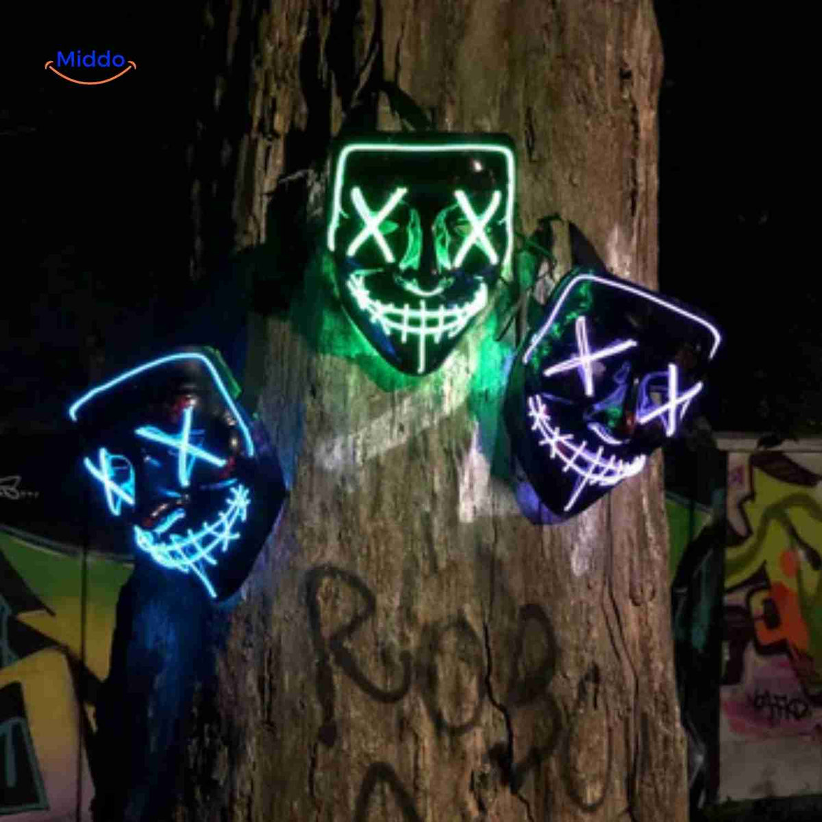 Illuminated Horror Face Mask – LED Electroluminescent Wire, 4 Light Modes, Foam-Padded for Comfortable Wear at Parties, Festivals & Cosplay | Thomler