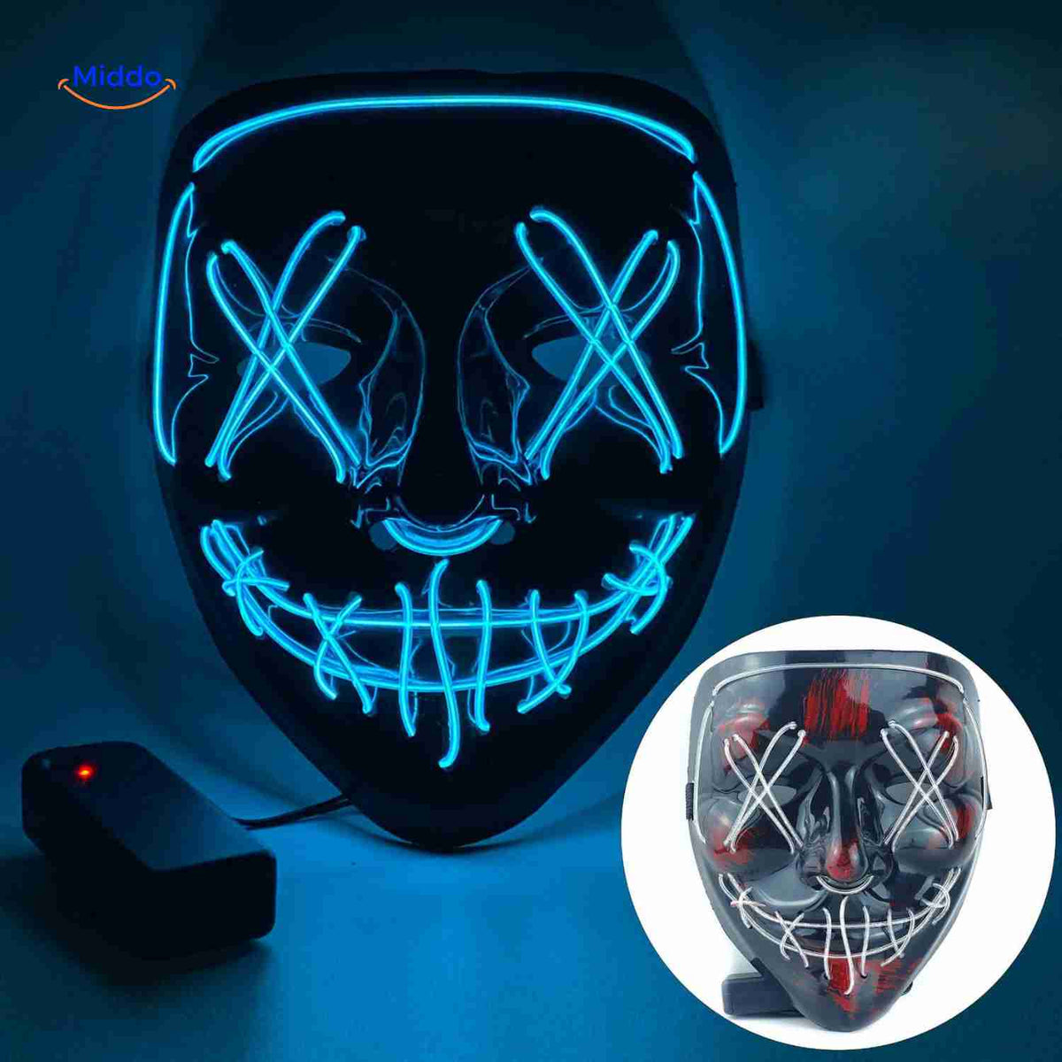 Illuminated Horror Face Mask – LED Electroluminescent Wire, 4 Light Modes, Foam-Padded for Comfortable Wear at Parties, Festivals & Cosplay | Thomler