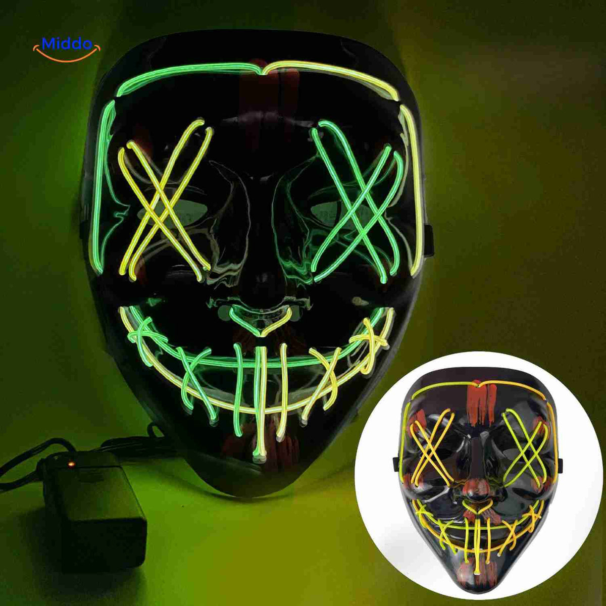 Illuminated Horror Face Mask – LED Electroluminescent Wire, 4 Light Modes, Foam-Padded for Comfortable Wear at Parties, Festivals & Cosplay | Thomler