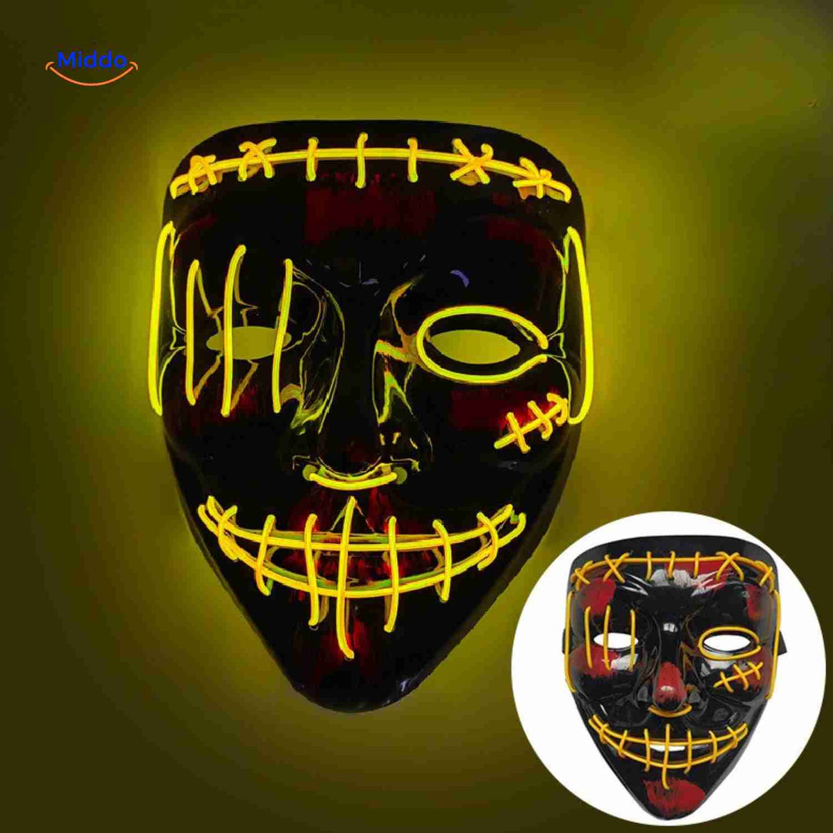 Illuminated Horror Face Mask – LED Electroluminescent Wire, 4 Light Modes, Foam-Padded for Comfortable Wear at Parties, Festivals & Cosplay | Thomler