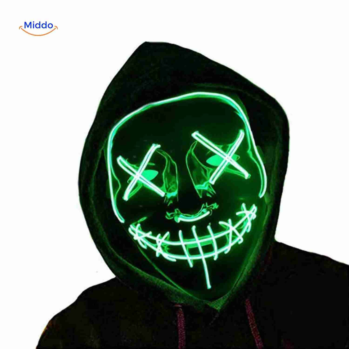 Illuminated Horror Face Mask – LED Electroluminescent Wire, 4 Light Modes, Foam-Padded for Comfortable Wear at Parties, Festivals & Cosplay | Thomler