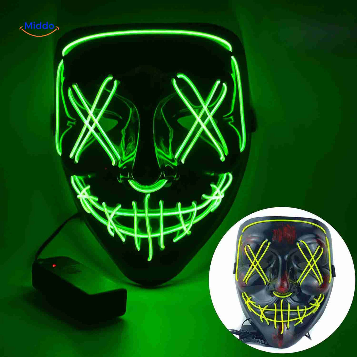 Illuminated Horror Face Mask – LED Electroluminescent Wire, 4 Light Modes, Foam-Padded for Comfortable Wear at Parties, Festivals & Cosplay | Thomler