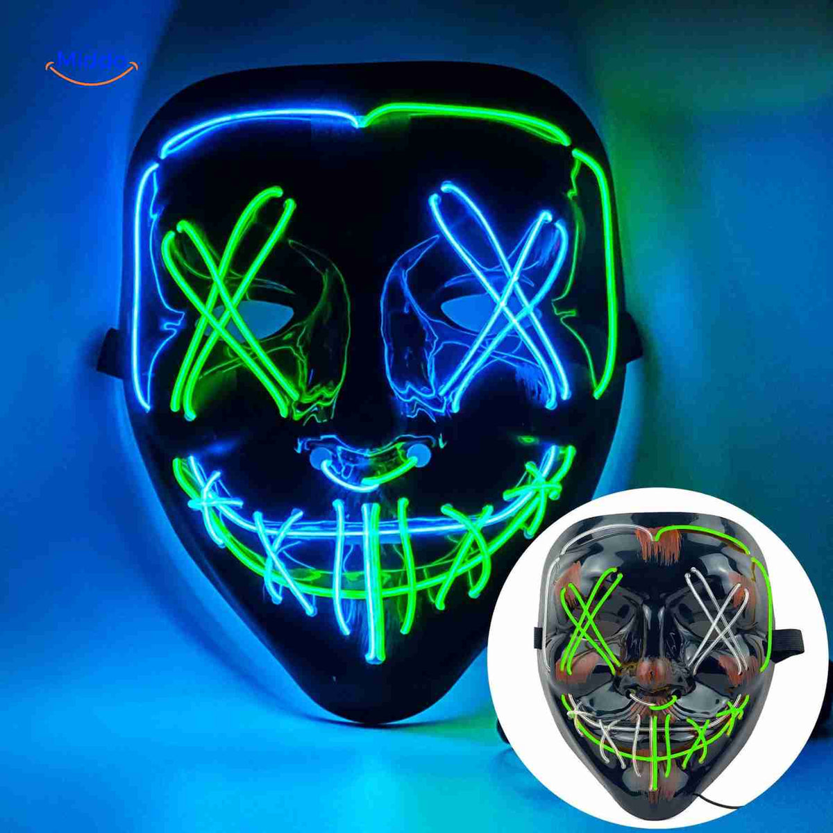 Illuminated Horror Face Mask – LED Electroluminescent Wire, 4 Light Modes, Foam-Padded for Comfortable Wear at Parties, Festivals & Cosplay | Thomler