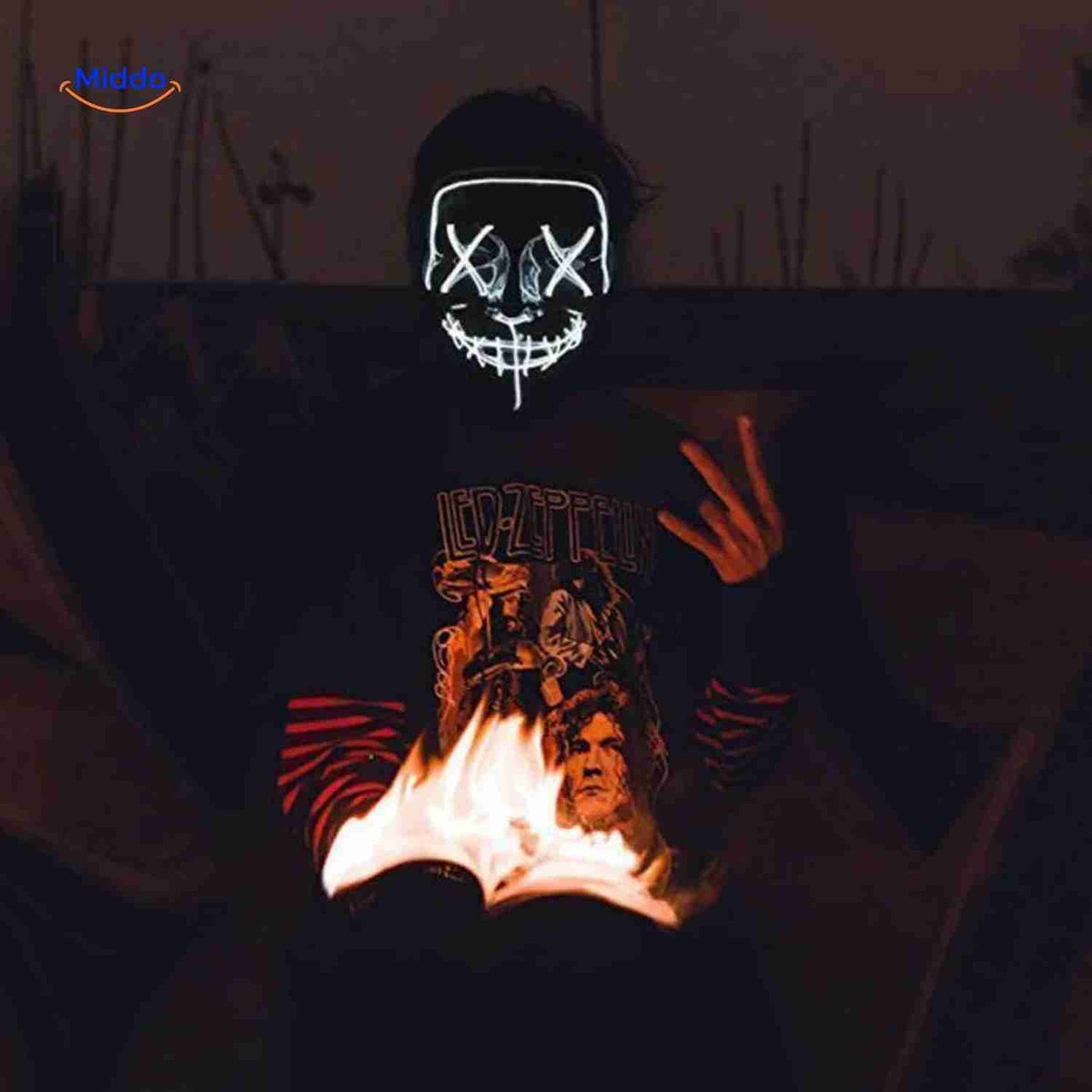 Illuminated Horror Face Mask – LED Electroluminescent Wire, 4 Light Modes, Foam-Padded for Comfortable Wear at Parties, Festivals & Cosplay | Thomler
