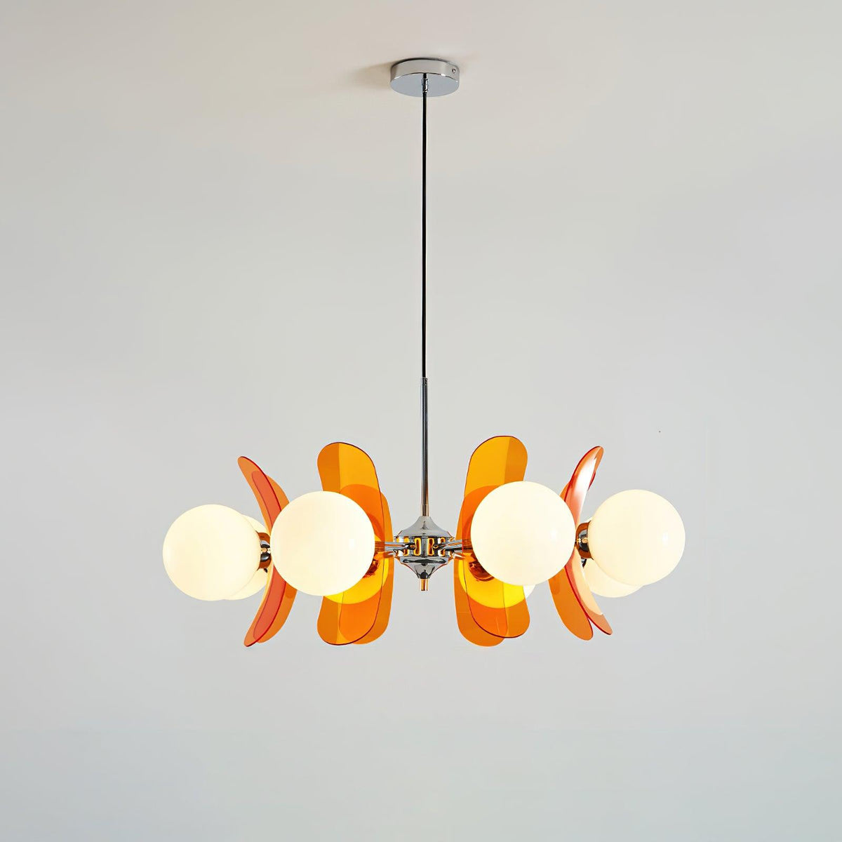 Floral Glass Pendant Light Chrome Accents Multi-Bulb Chandelier for Bedroom Office Dining Room Modern Ceiling Lighting Adjustable 59 in | Thomler