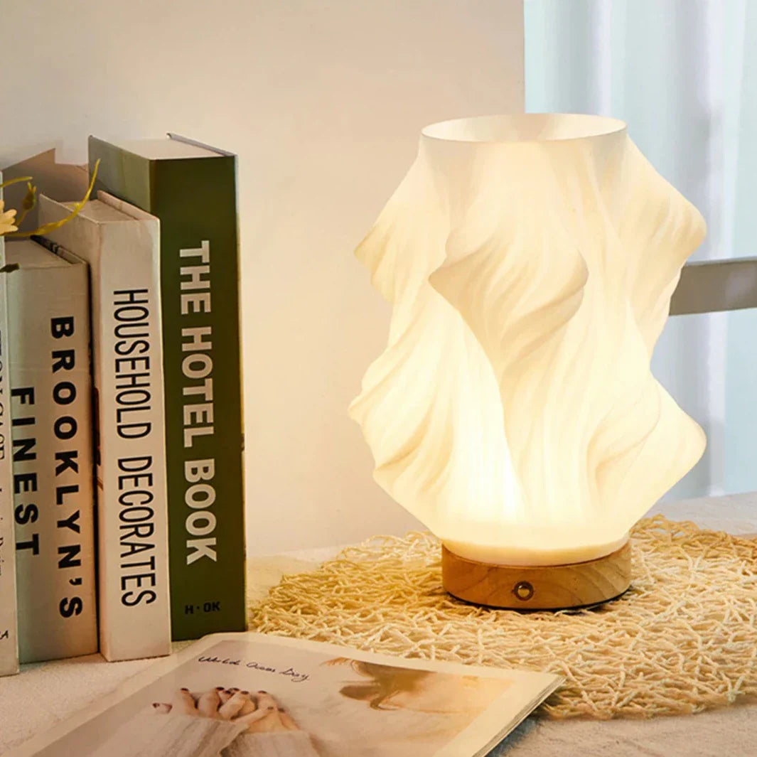 Table Lamp Glass 30.0 cm Dimmable LED Living Room Bedroom Sculptural Wavy Swirl Cloud Accent Light | Thomler