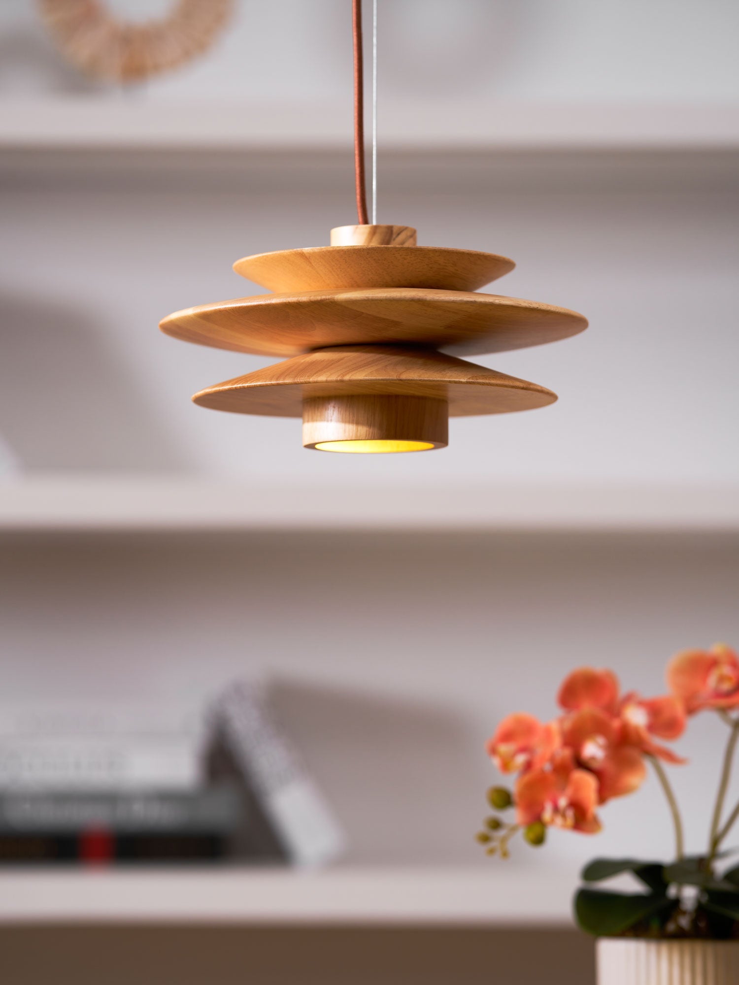 Pendant Light Wood Tiered 11.8 in Diameter Modern Dining Room Living Room Illumination | Thomler