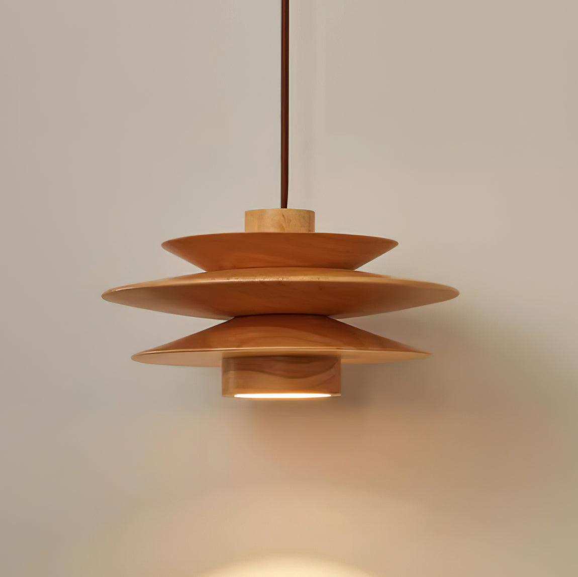 Pendant Light Wood Tiered 11.8 in Diameter Modern Dining Room Living Room Illumination | Thomler