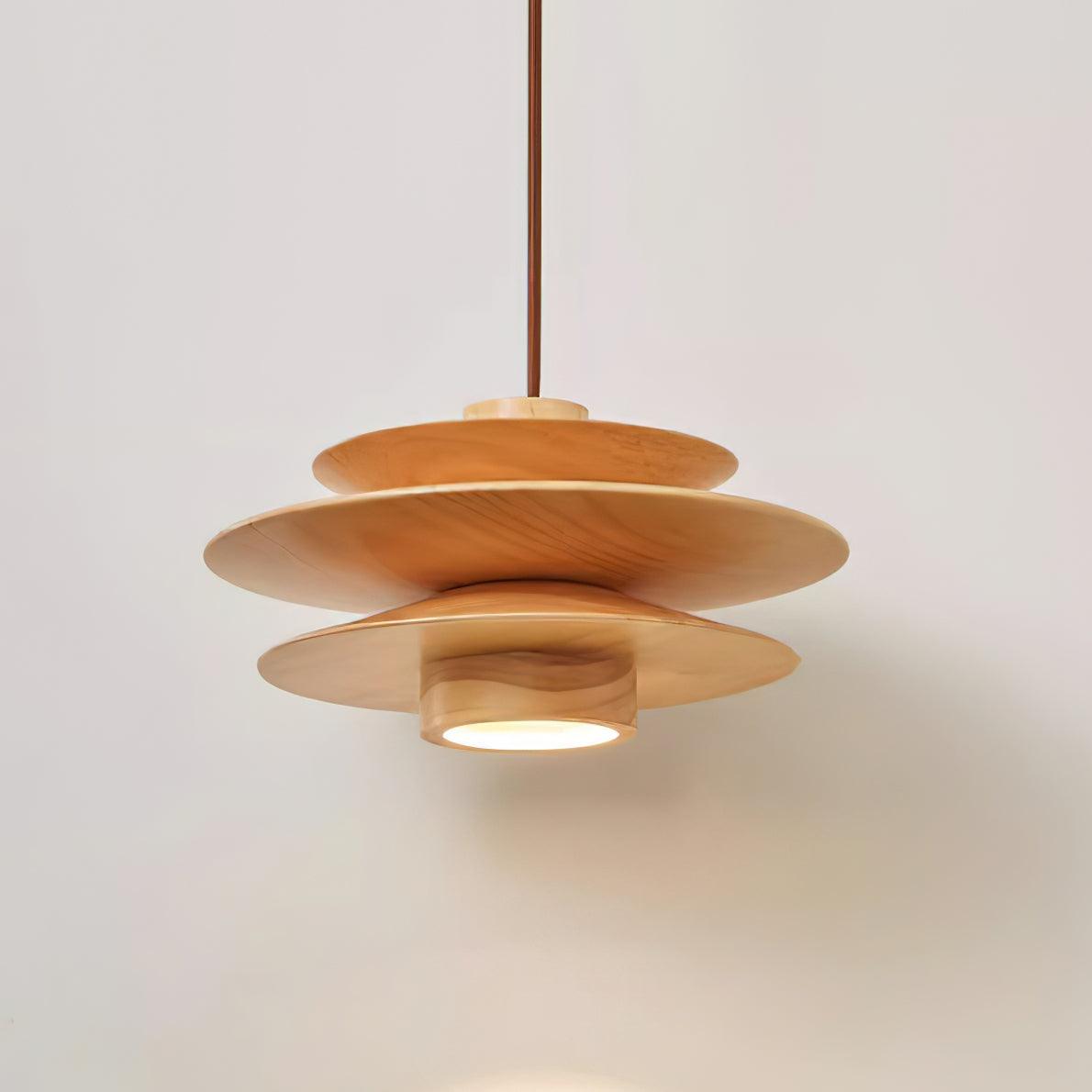 Pendant Light Wood Tiered 11.8 in Diameter Modern Dining Room Living Room Illumination | Thomler