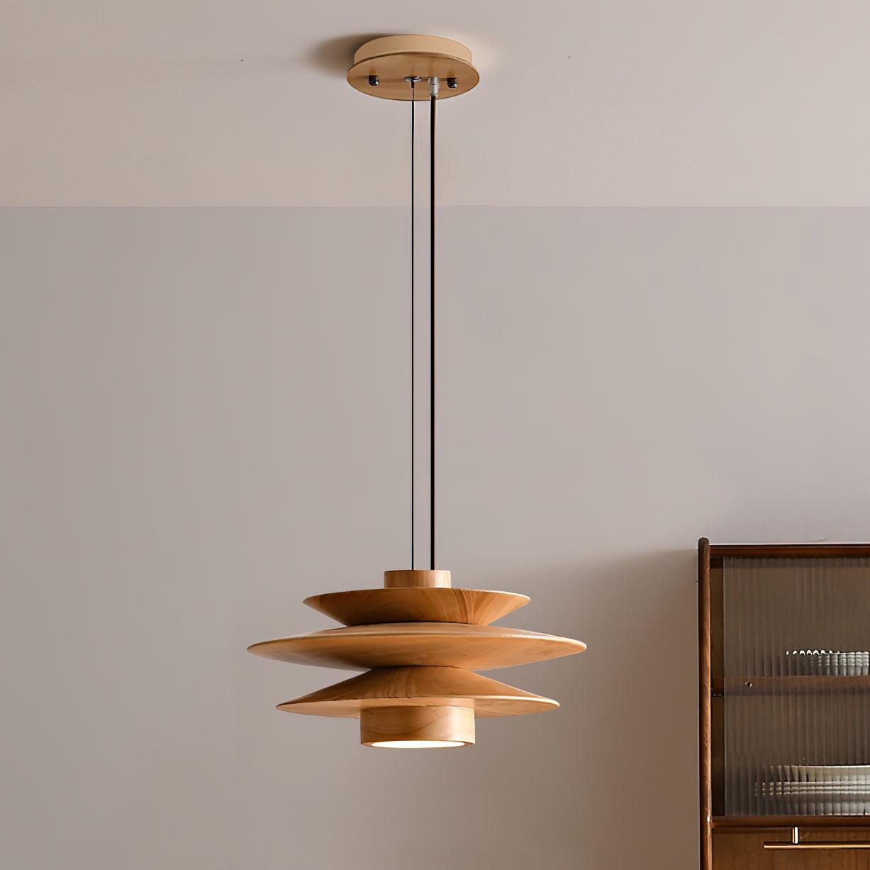 Pendant Light Wood Tiered 11.8 in Diameter Modern Dining Room Living Room Illumination | Thomler