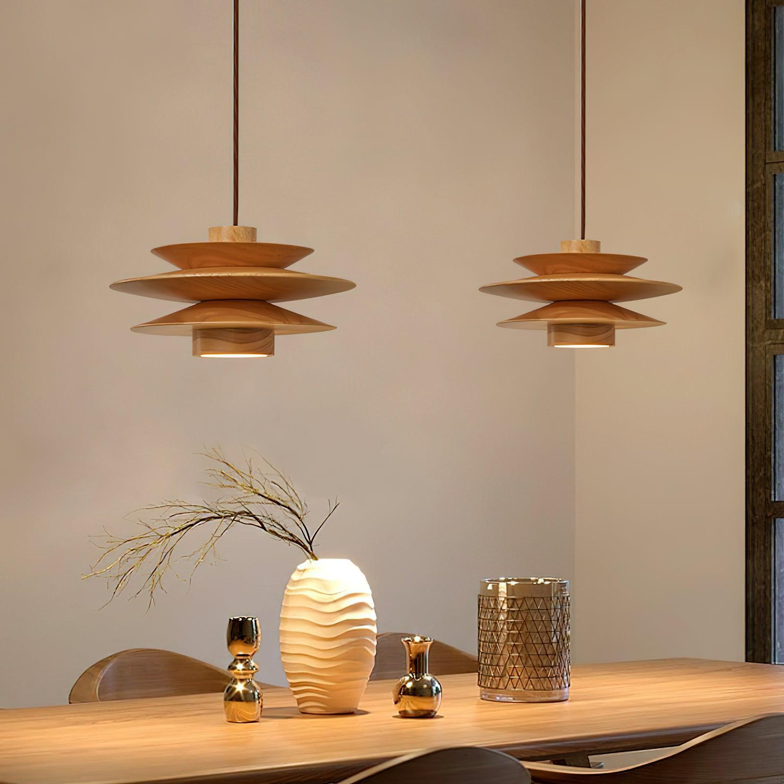 Pendant Light Wood Tiered 11.8 in Diameter Modern Dining Room Living Room Illumination | Thomler