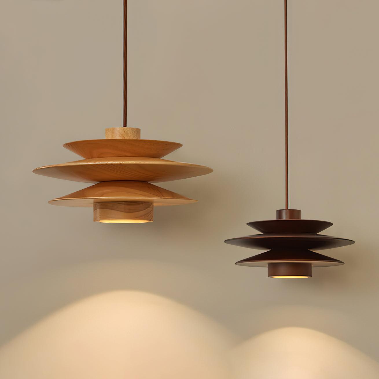 Pendant Light Wood Tiered 11.8 in Diameter Modern Dining Room Living Room Illumination | Thomler