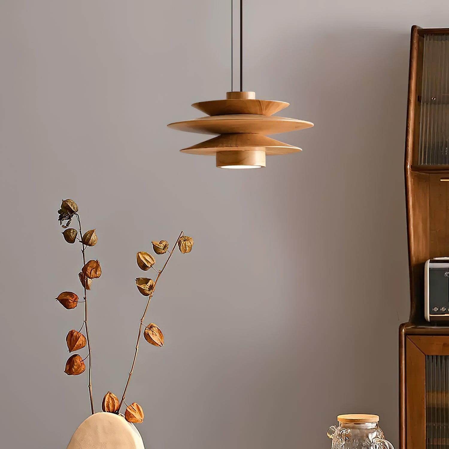 Pendant Light Wood Tiered 11.8 in Diameter Modern Dining Room Living Room Illumination | Thomler