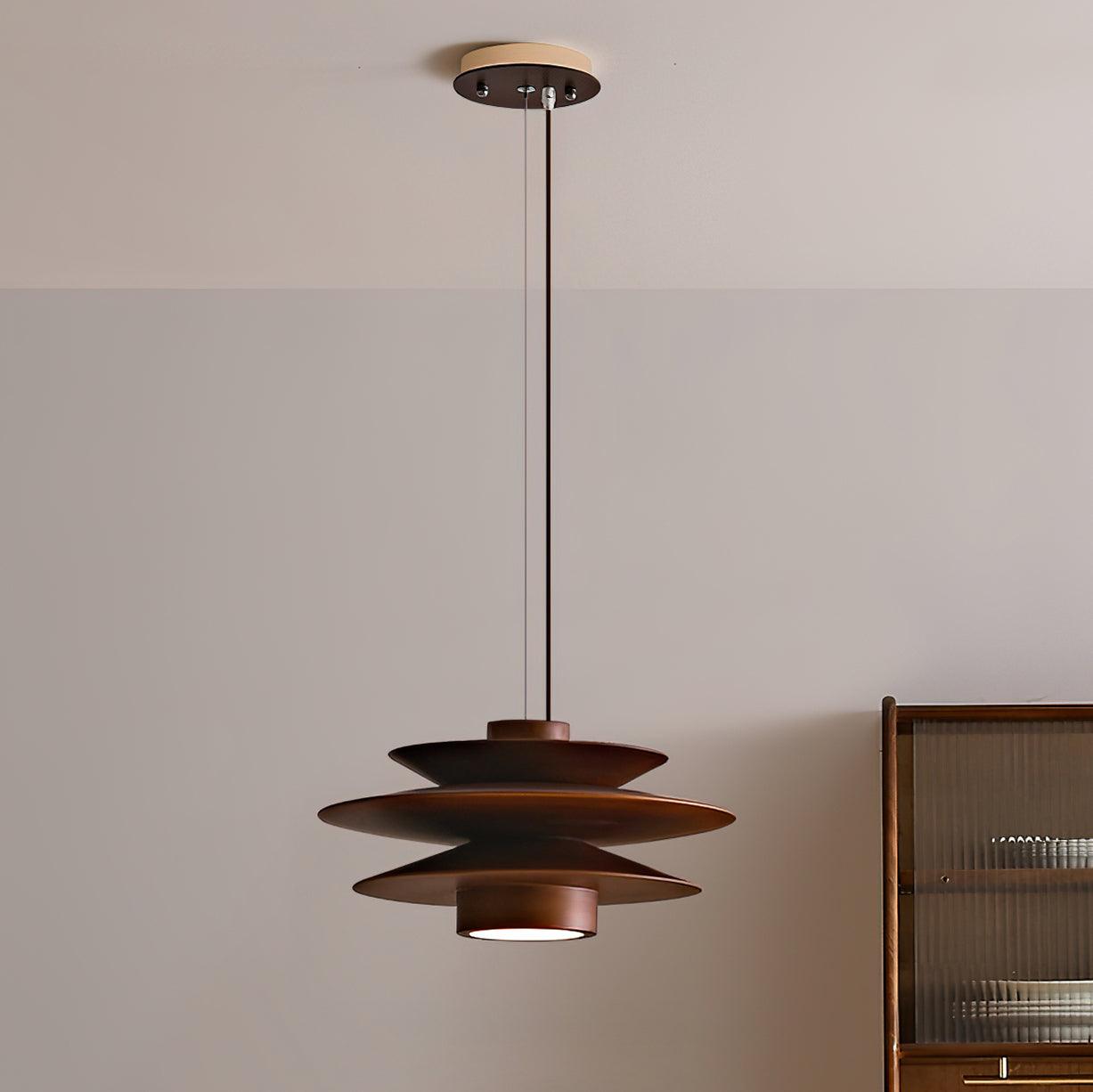 Pendant Light Wood Tiered 11.8 in Diameter Modern Dining Room Living Room Illumination | Thomler
