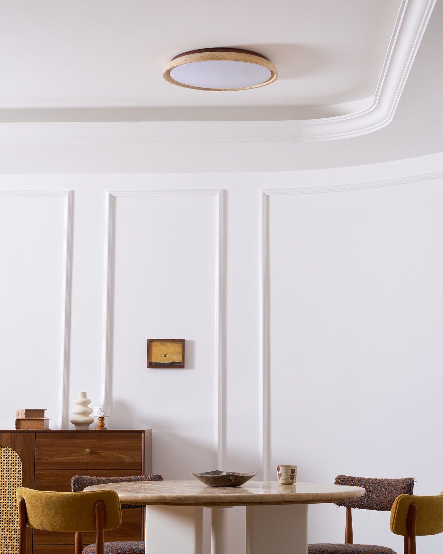 Ceiling Light Travertine Stone 11.8 in Flush Mount Beige Bedroom Hallway LED Modern Minimalist Fixture | Thomler