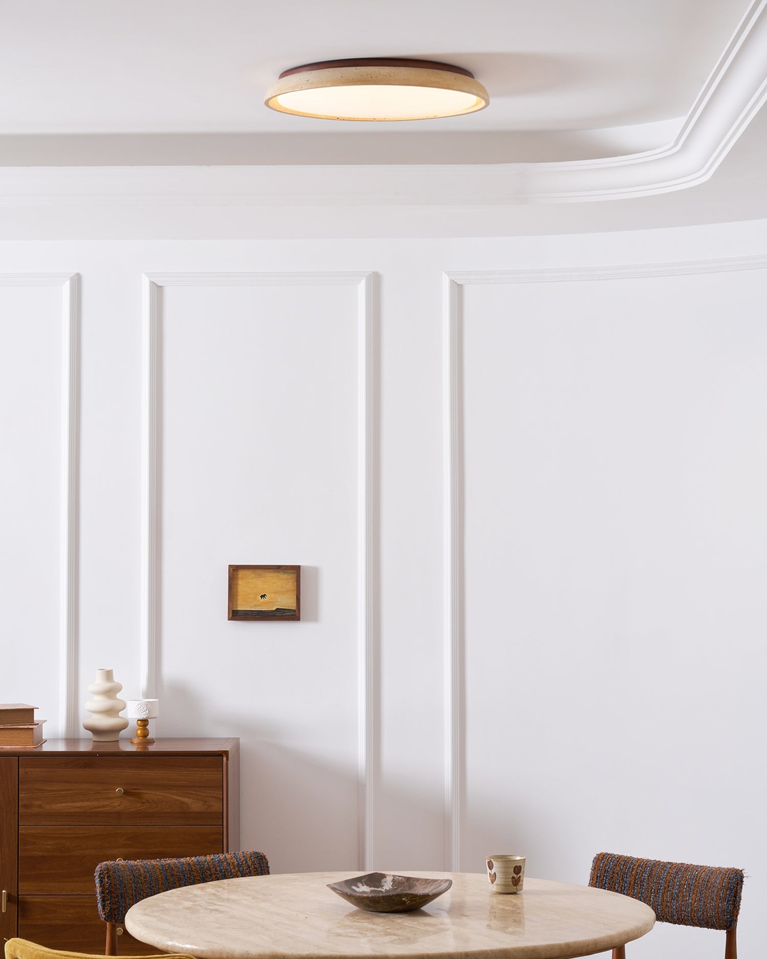 Ceiling Light Travertine Stone 11.8 in Flush Mount Beige Bedroom Hallway LED Modern Minimalist Fixture | Thomler