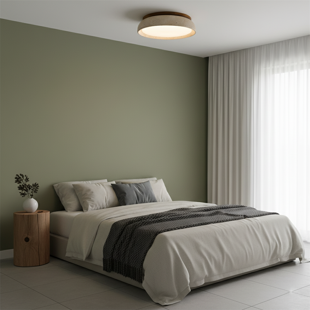 Ceiling Light Travertine Stone 11.8 in Flush Mount Beige Bedroom Hallway LED Modern Minimalist Fixture | Thomler
